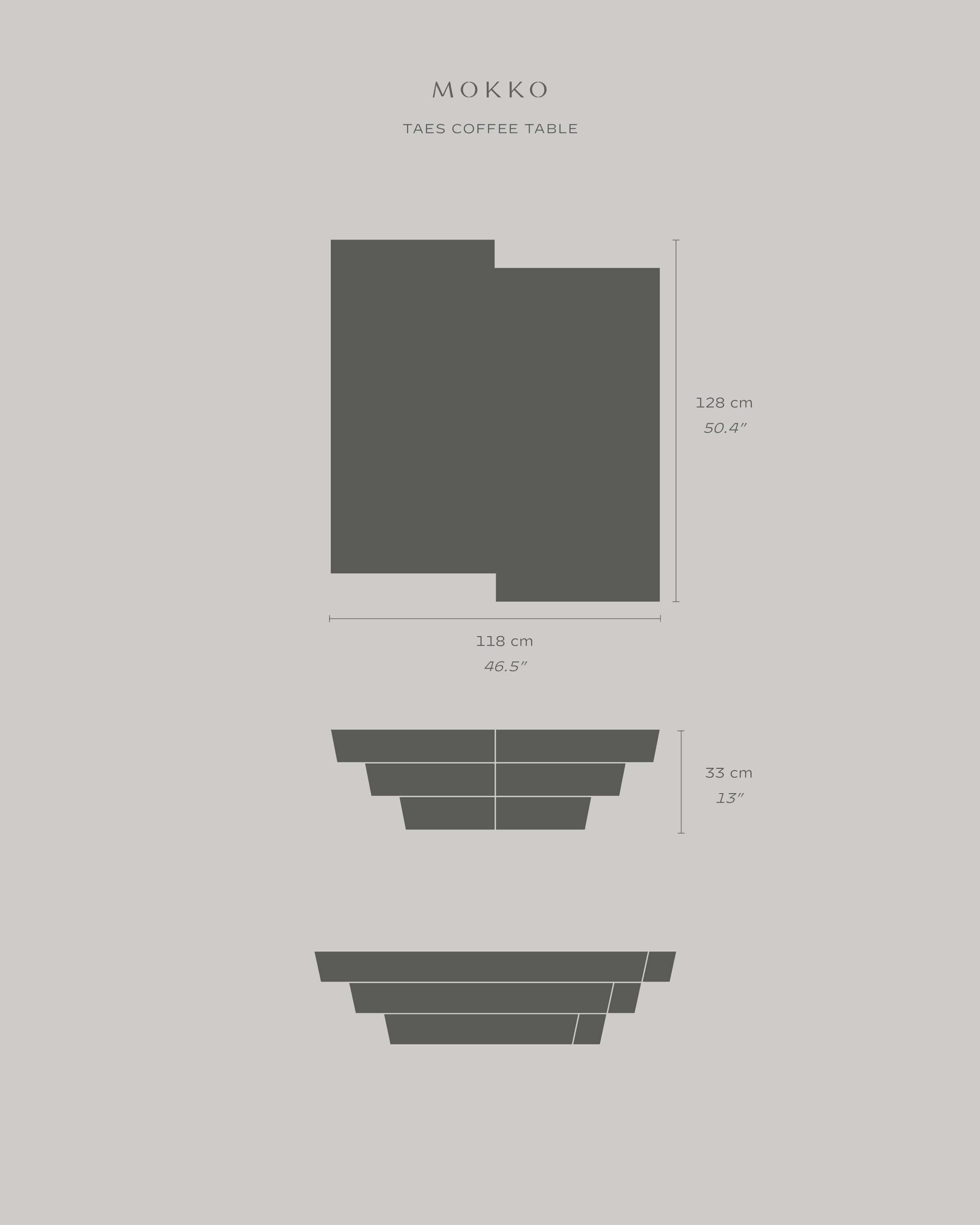Taes Coffee Table — top view with dimensions and layered design