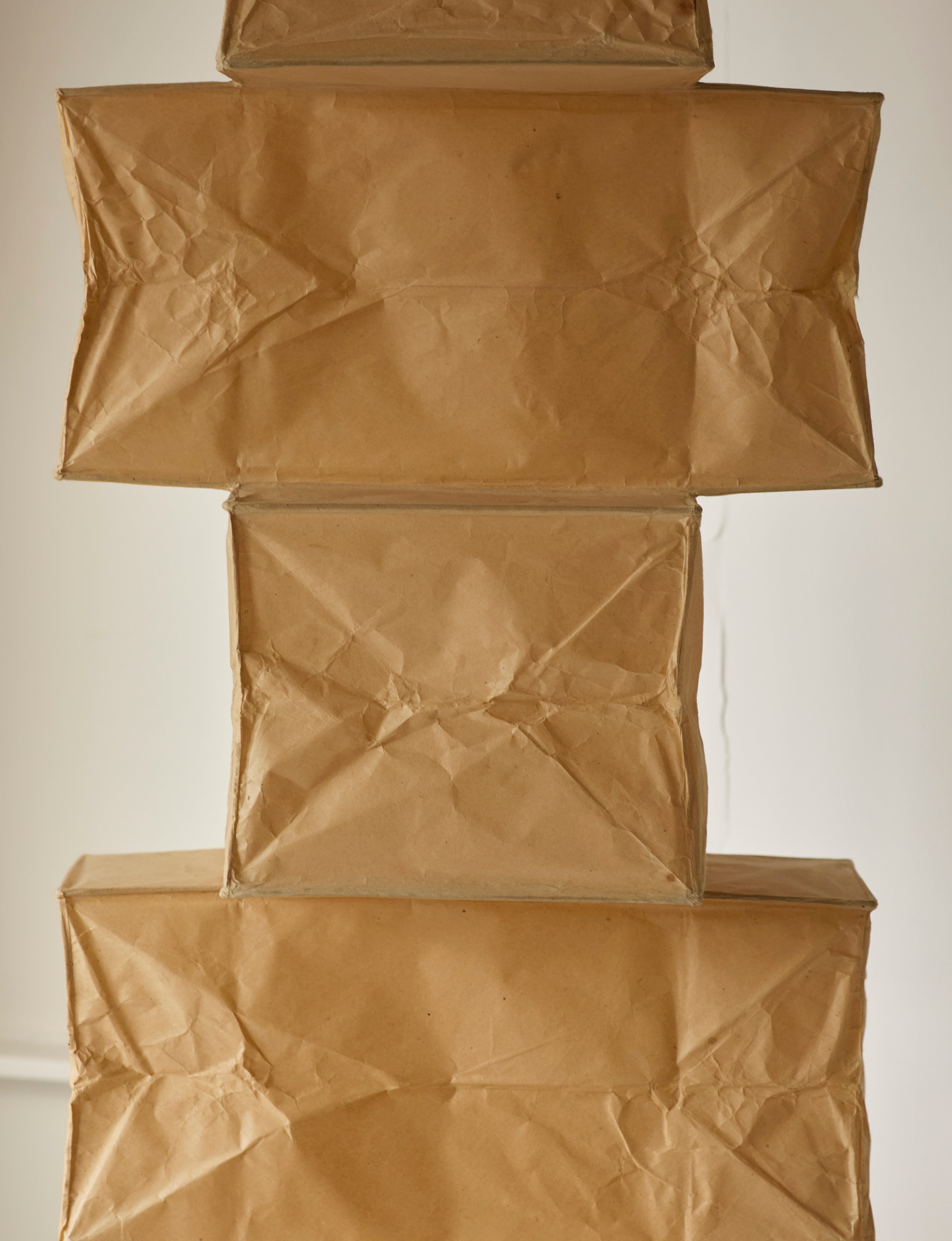 Rare Early Isamu Noguchi Akari 30P Pendant Light Sculpture Circa 1971 — top view of stacked paper packaging