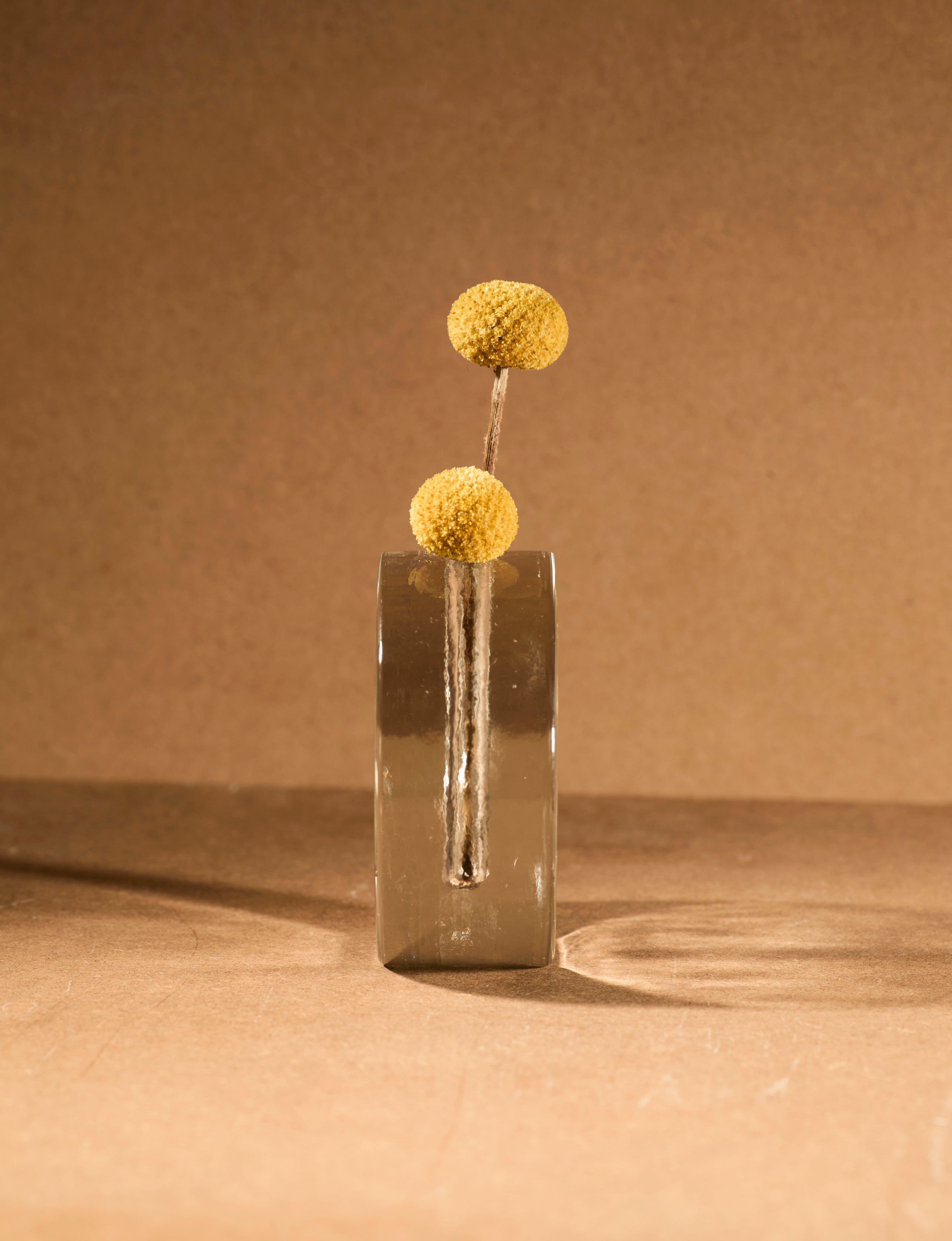 Vintage Scandinavian Clear Vase in Glass — top view with yellow flowers