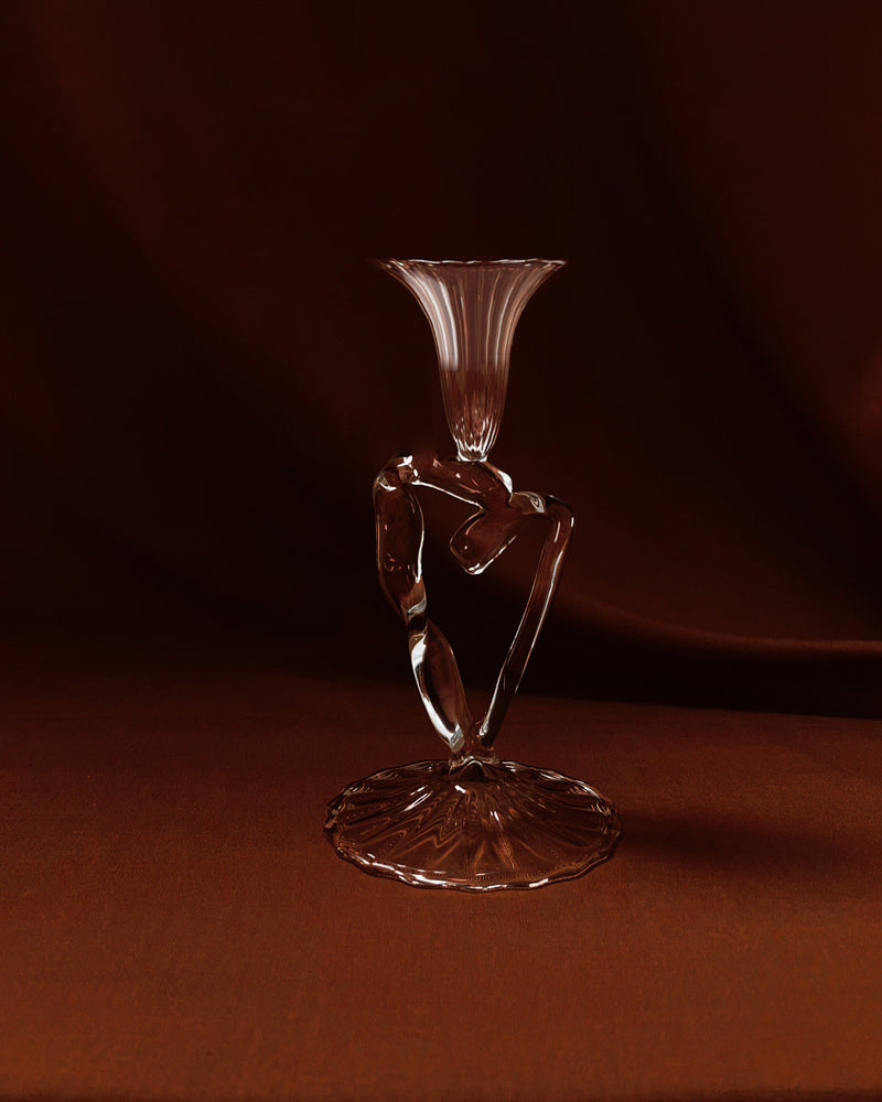 Crystal ribbon candleholder with fluted top and twisted stem base