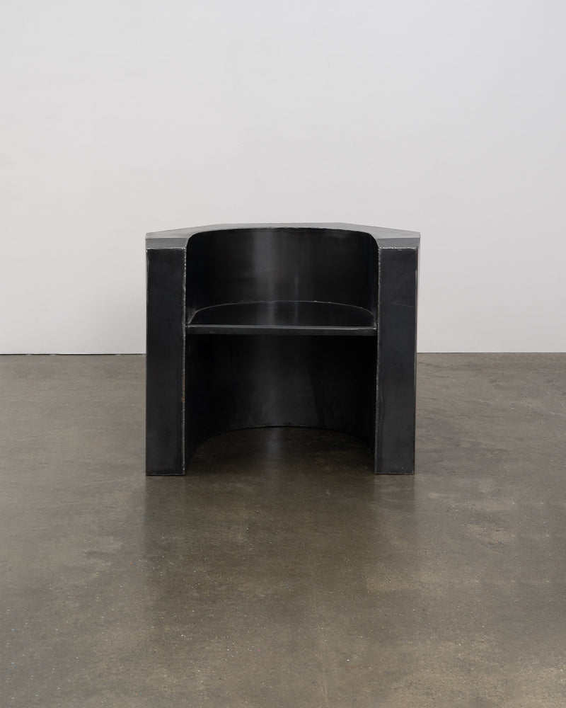 Vintage Brutalist Metalwork Armchair in Steel — front view of black metal frame