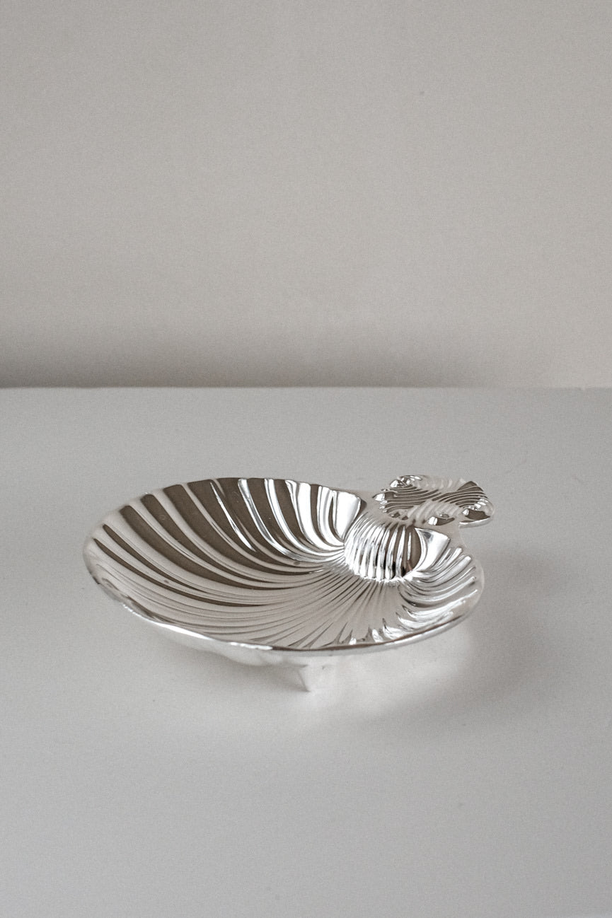 Silver-Plated Shell Tray — close-up of textured silver surface