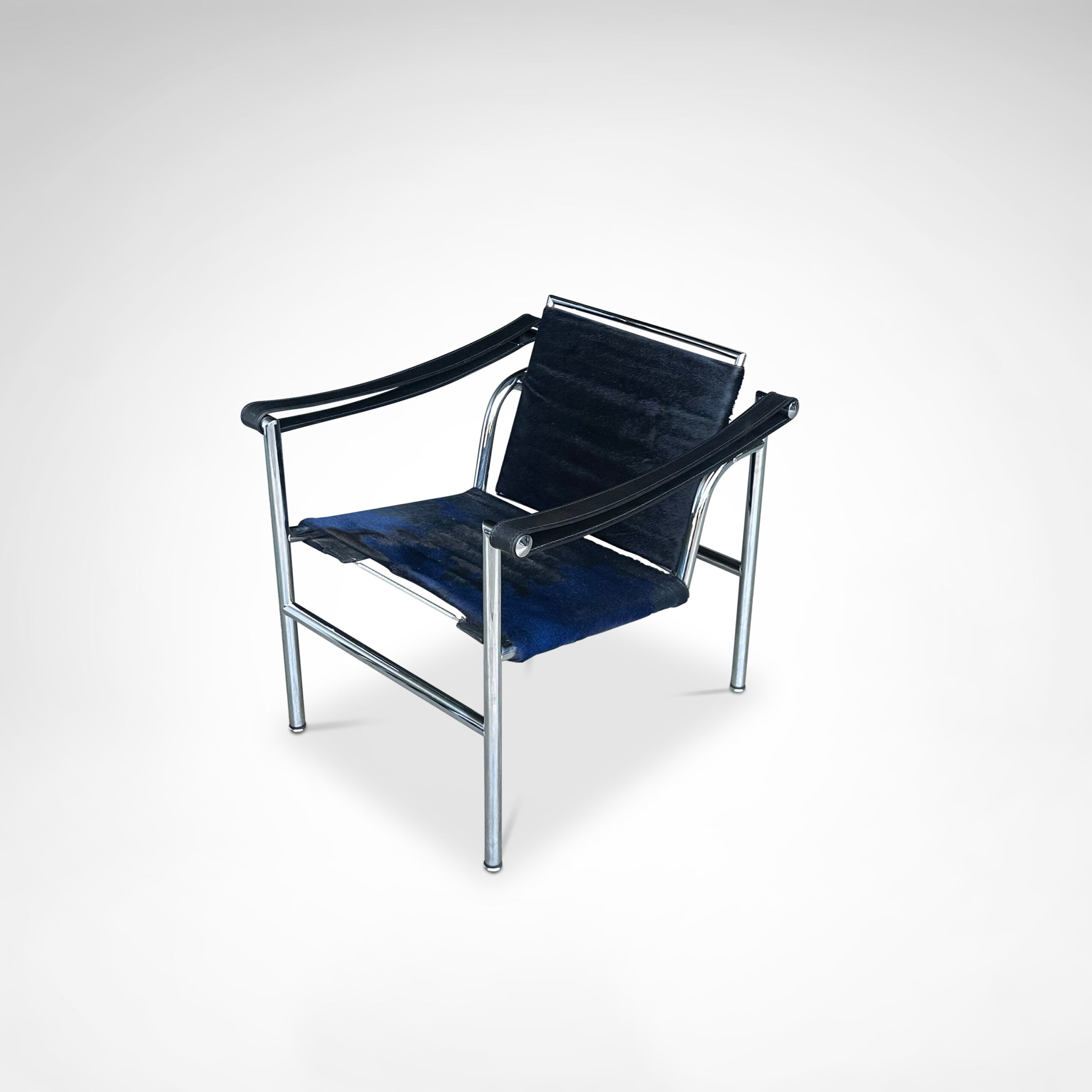 LC1 Blue and Black Ponyskin Armchair by Le Corbusier, Charlotte Perriand & Pierre Jeanneret for Cassina, 1990s — detail view