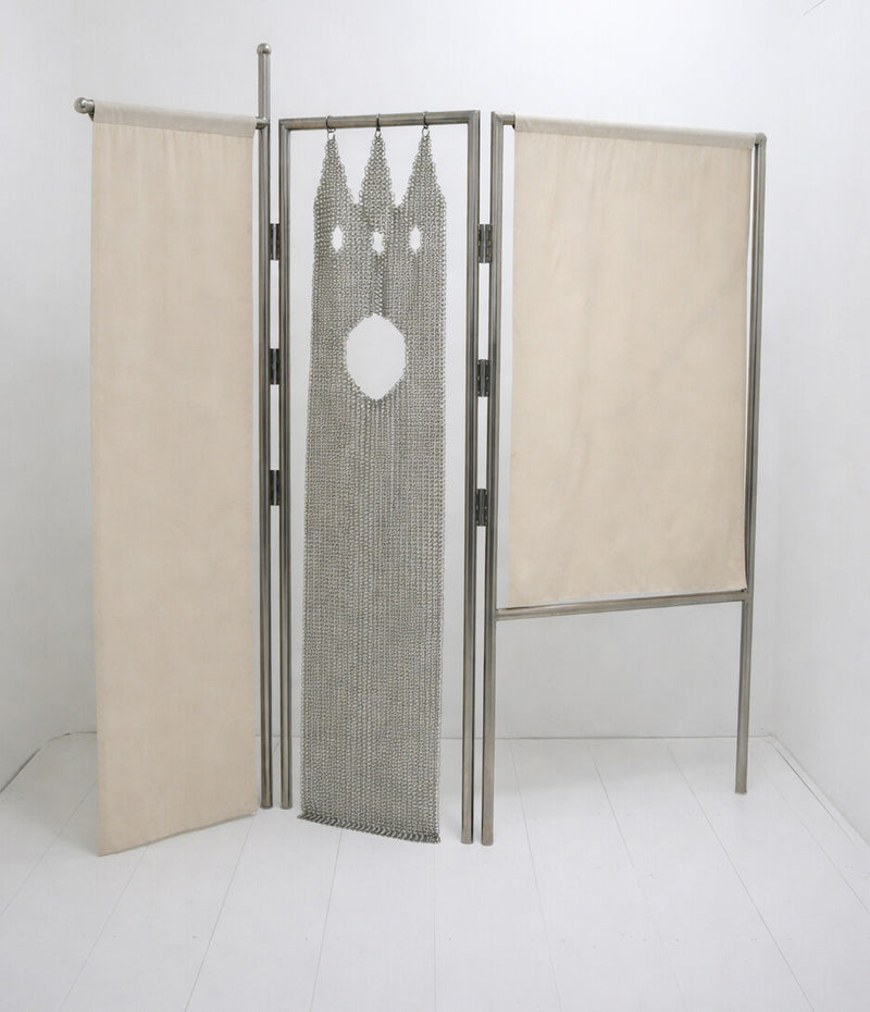 Gonfalon Paravent, Room Divider in Textile and Metal by Panorammma | The Oblist — modern textile design