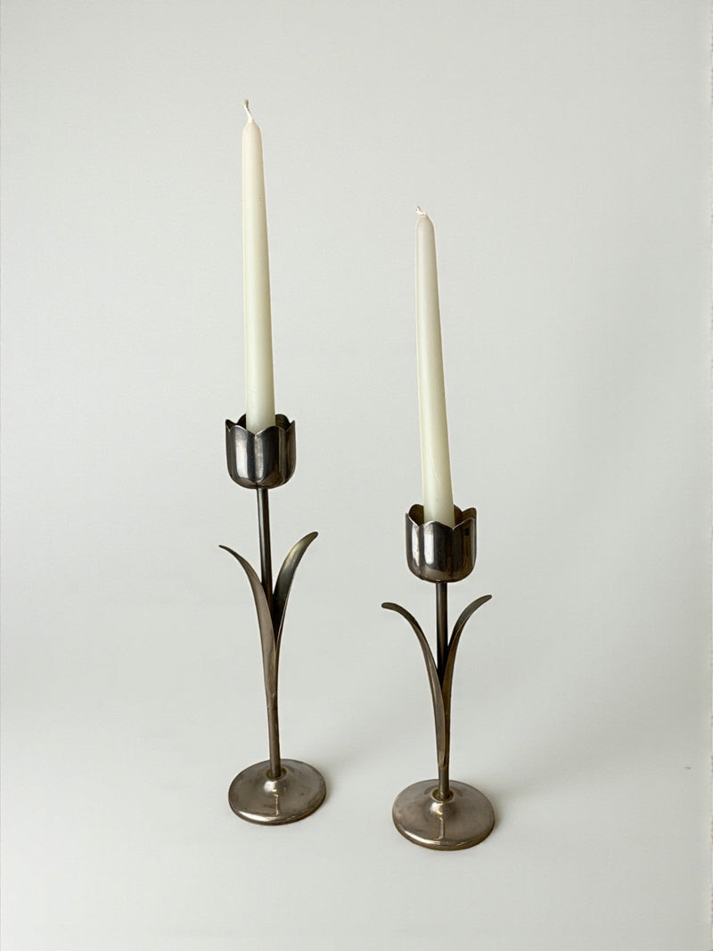 Pair of Chromed Tulip Candleholders, 1970's, Italy by Malamar Studio | The Oblist — chrome finish, vintage design