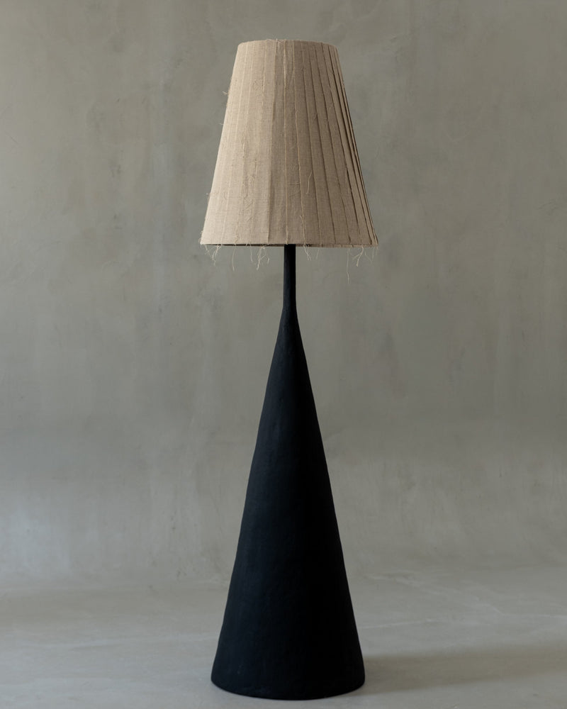 VERETENO Floor Lamp by PletoStudio | The Oblist — black ceramic base, beige fabric shade