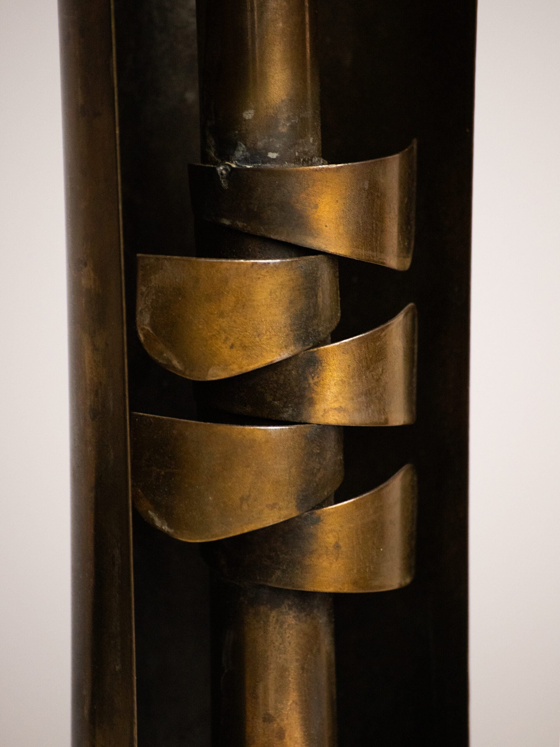 Czesław Palczewski Spiral Brass Candle Holder, Hand Cut Polish Brutalist Metalwork, 1970s — lifestyle setting