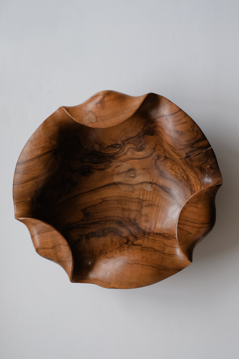 Wooden Bowl, 1960s — top view of handcrafted wooden texture