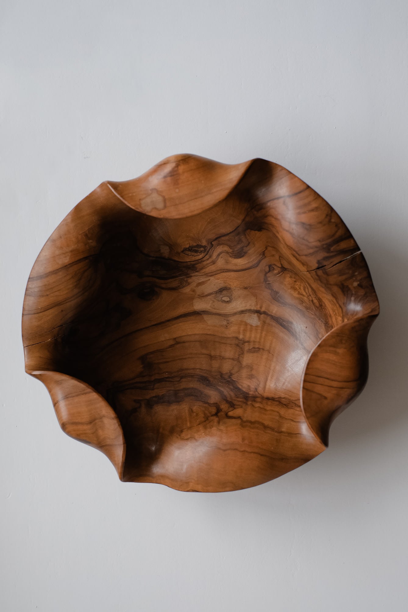 Wooden Bowl, 1960s — top view of handcrafted wooden texture