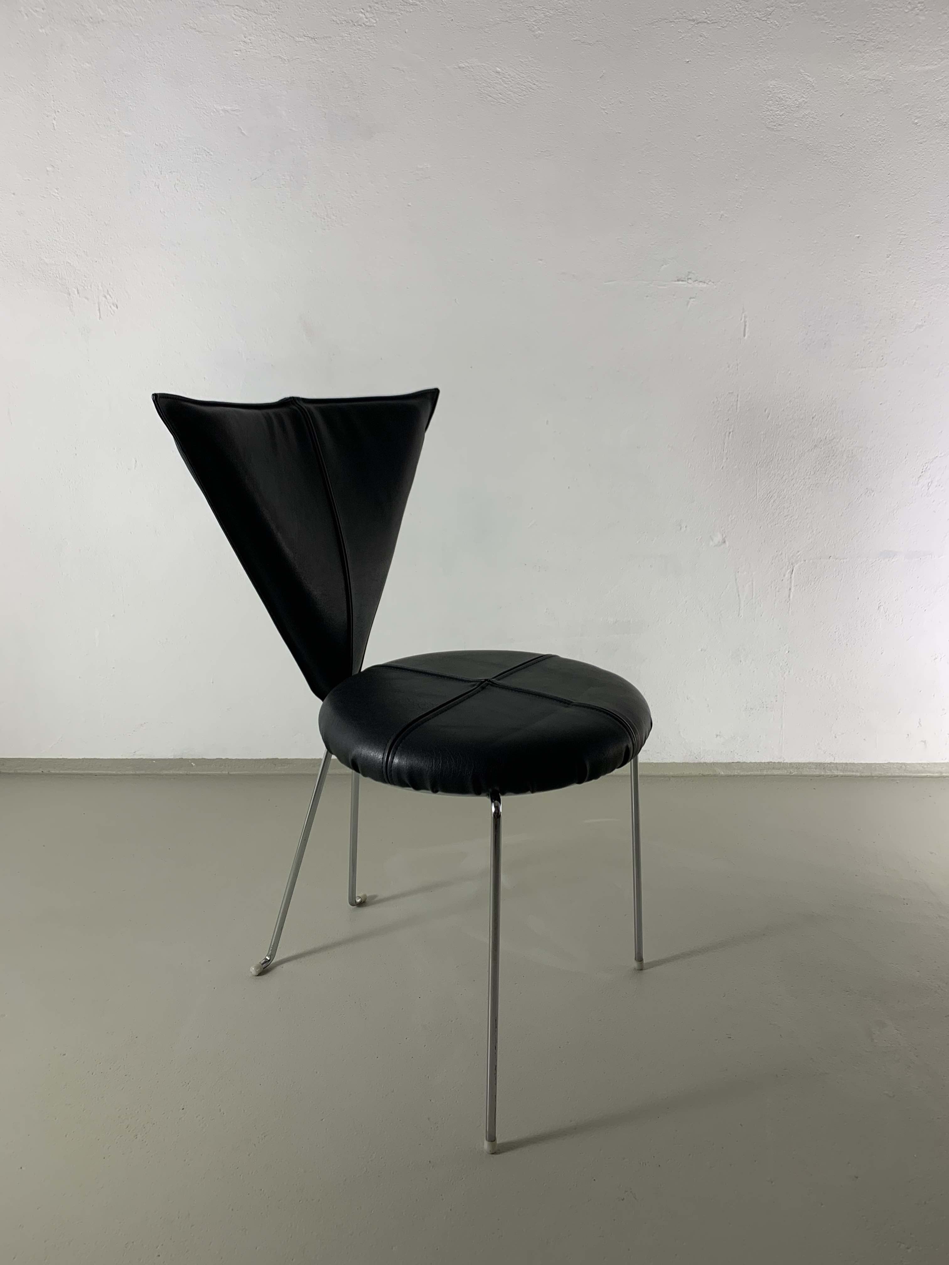 6 Black Leatherette Metal Chairs from Lubke | Germany | 1990s