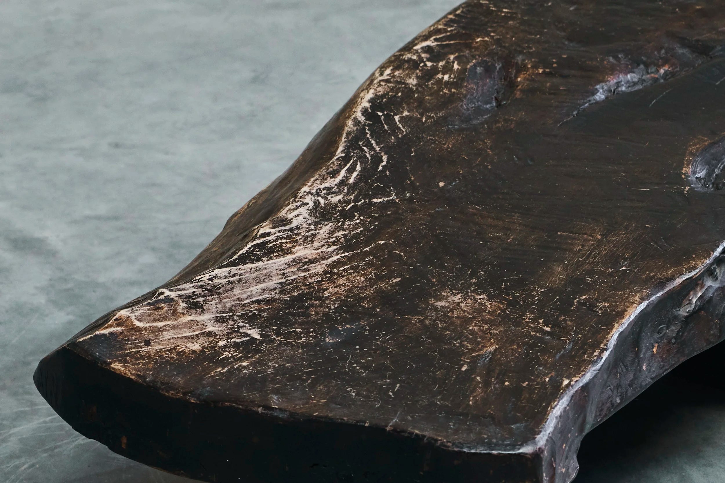 Sculptural Live Edge Coffee Table in Solid Dark Stained Wood — additional view