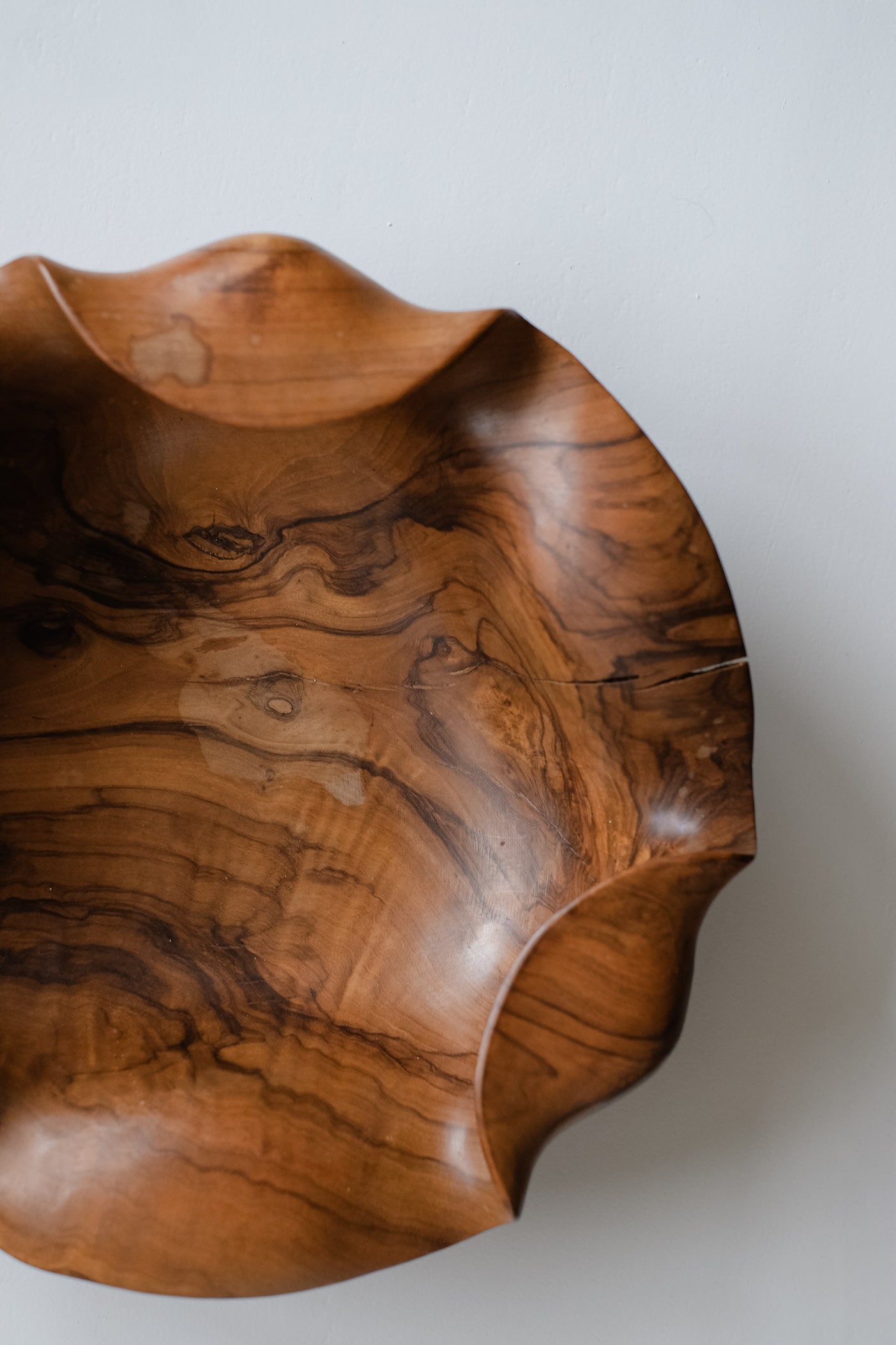 Wooden Bowl, 1960s — top view of handcrafted wooden surface