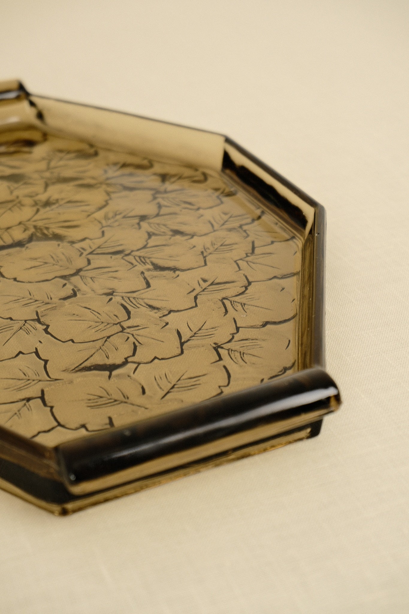 Art Deco Smoked Glass Serving Tray — side angle