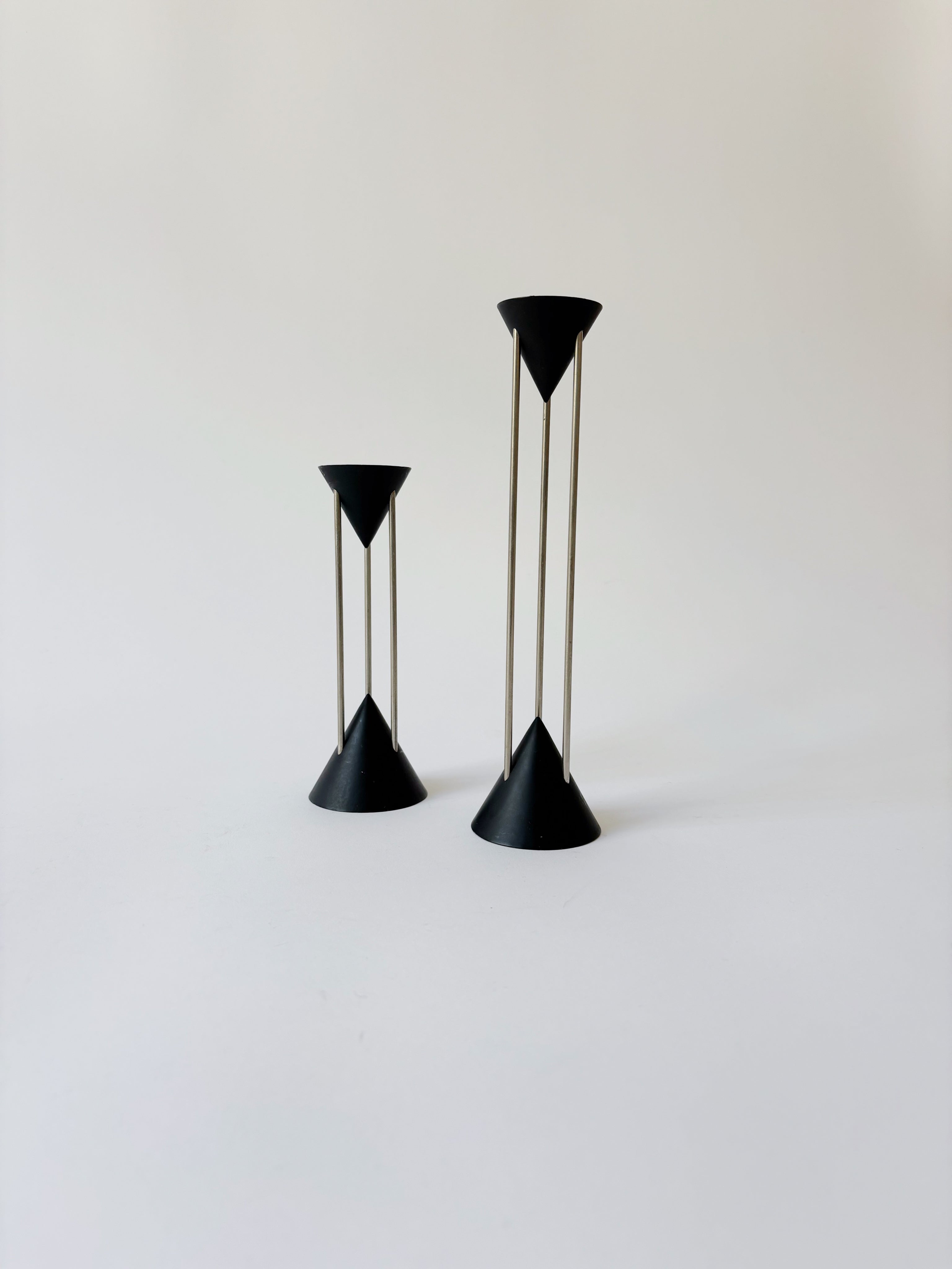 Postmodern Metal Candlesticks, c. 1980's Germany — lifestyle setting