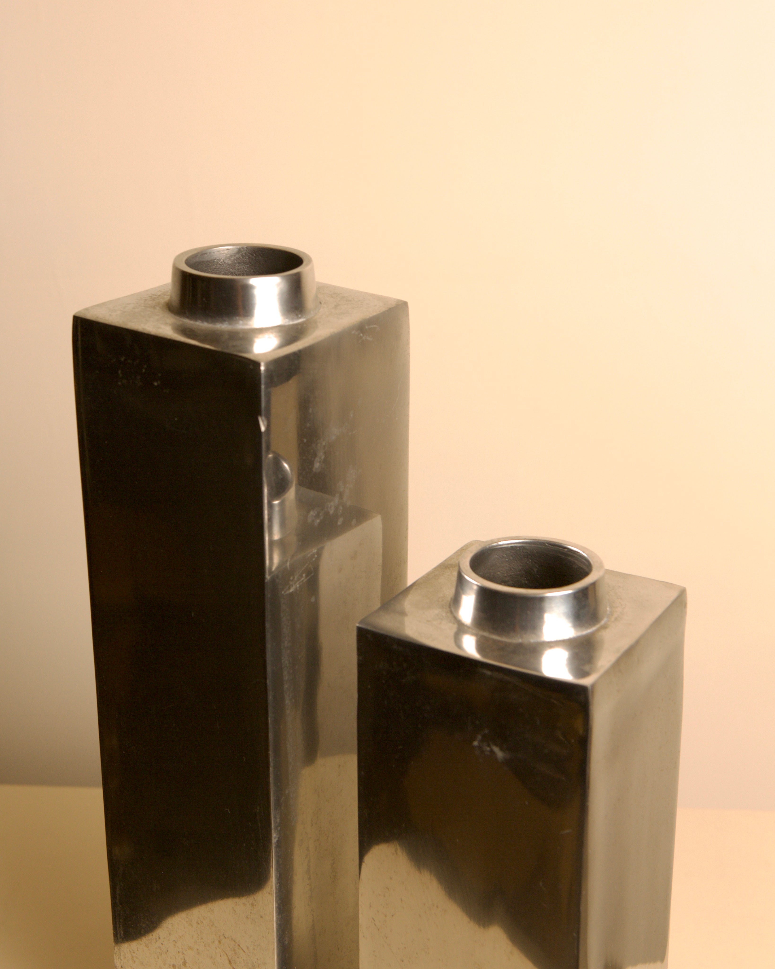 Pair of Italian "Colonne" Cast Aluminum Vases, 1980s — side angle