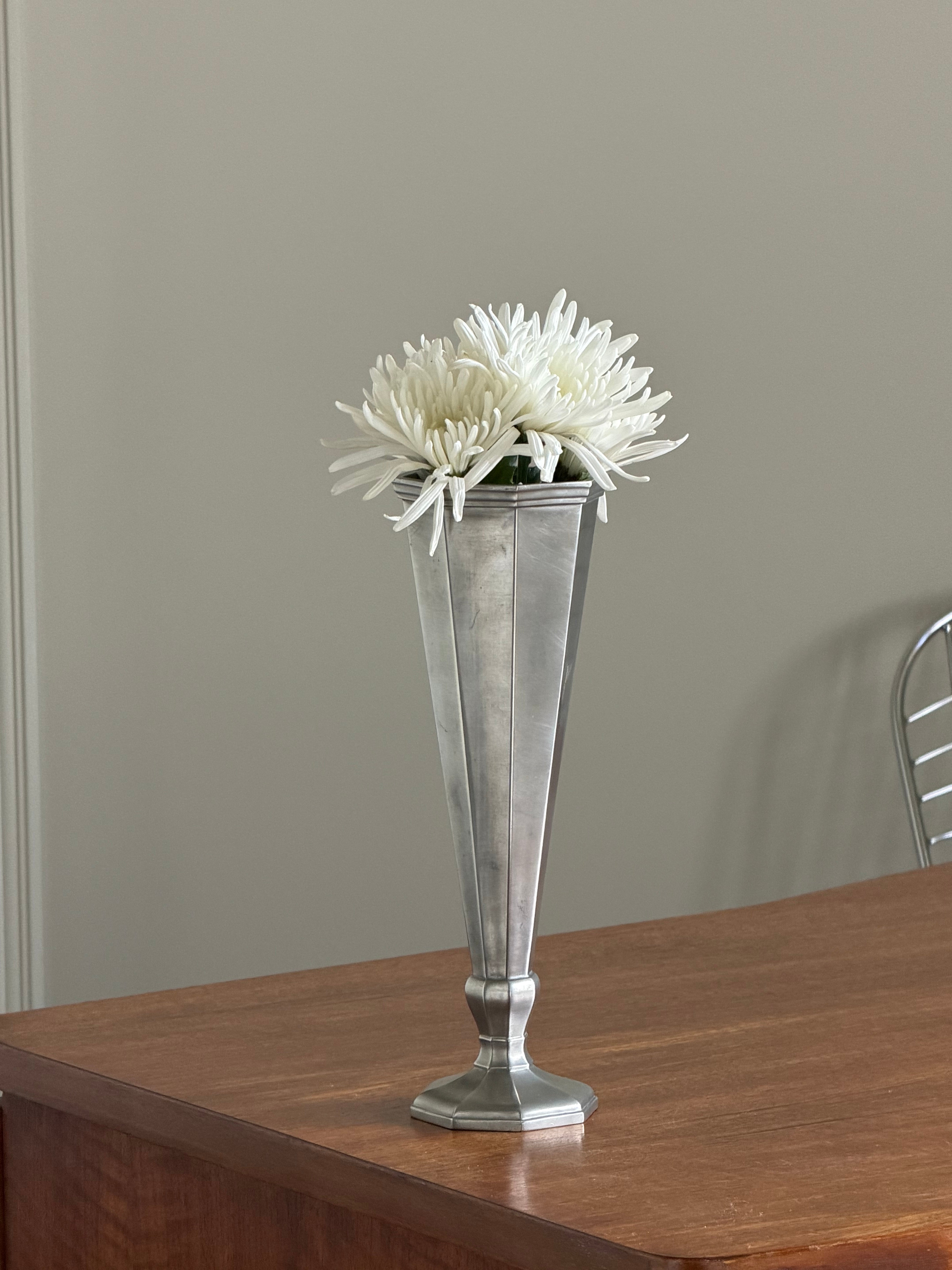 Vintage Gorham Octagon Slender Pewter Art Deco Style Vase — detail view