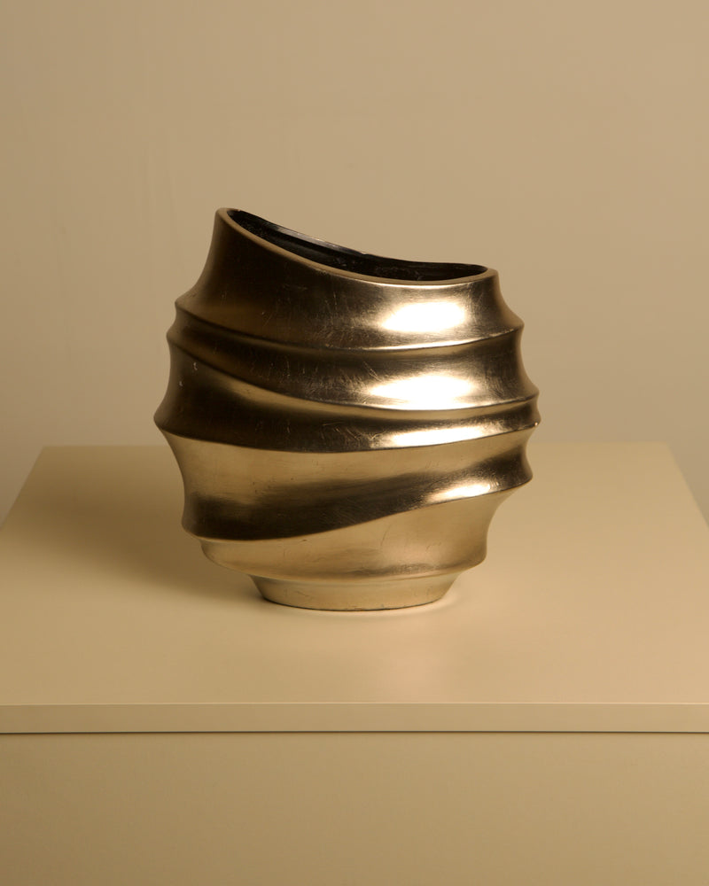 Large Italian Ceramic Vase "Draped" 80s by Treaptyque | The Oblist — metallic finish, vintage design