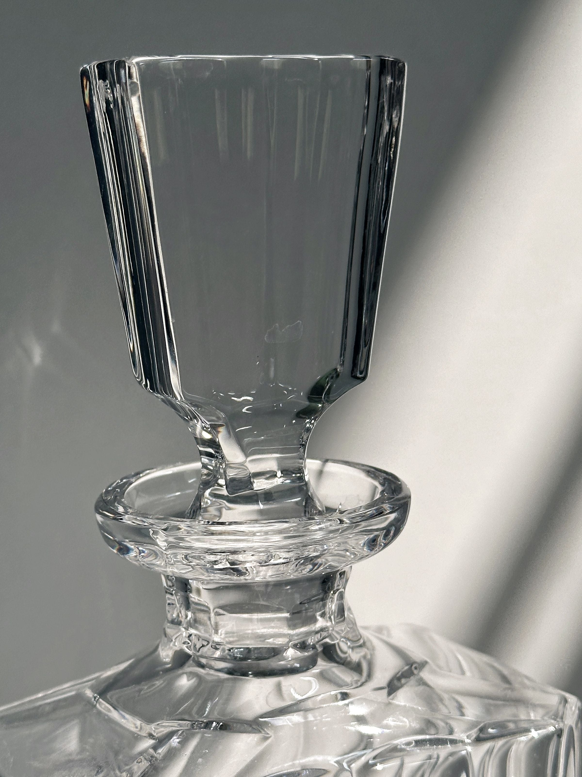 Italian Crystal Glass Decanter, 1970s — side angle highlighting clear glass detail
