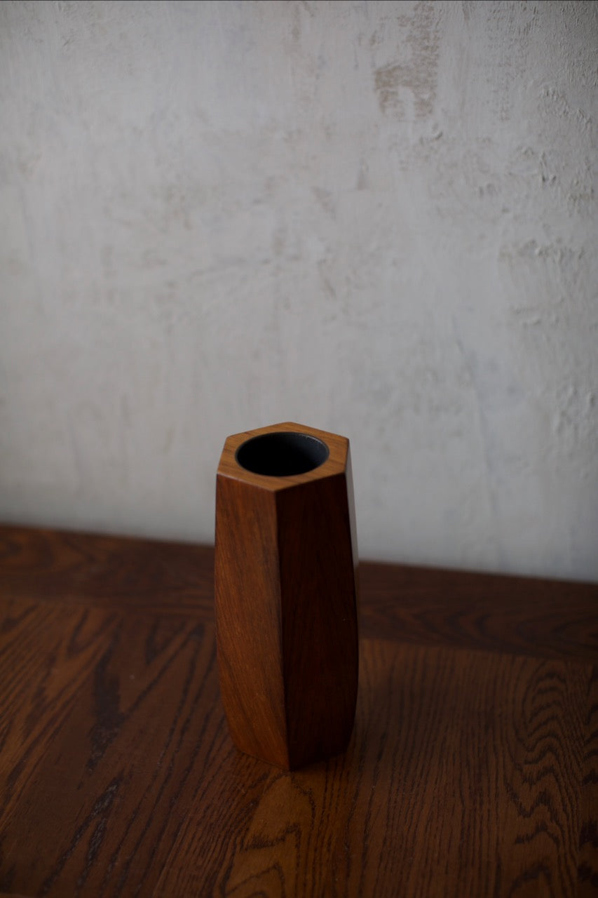 1960's Wooden Vase — side angle showing rich wood grain texture