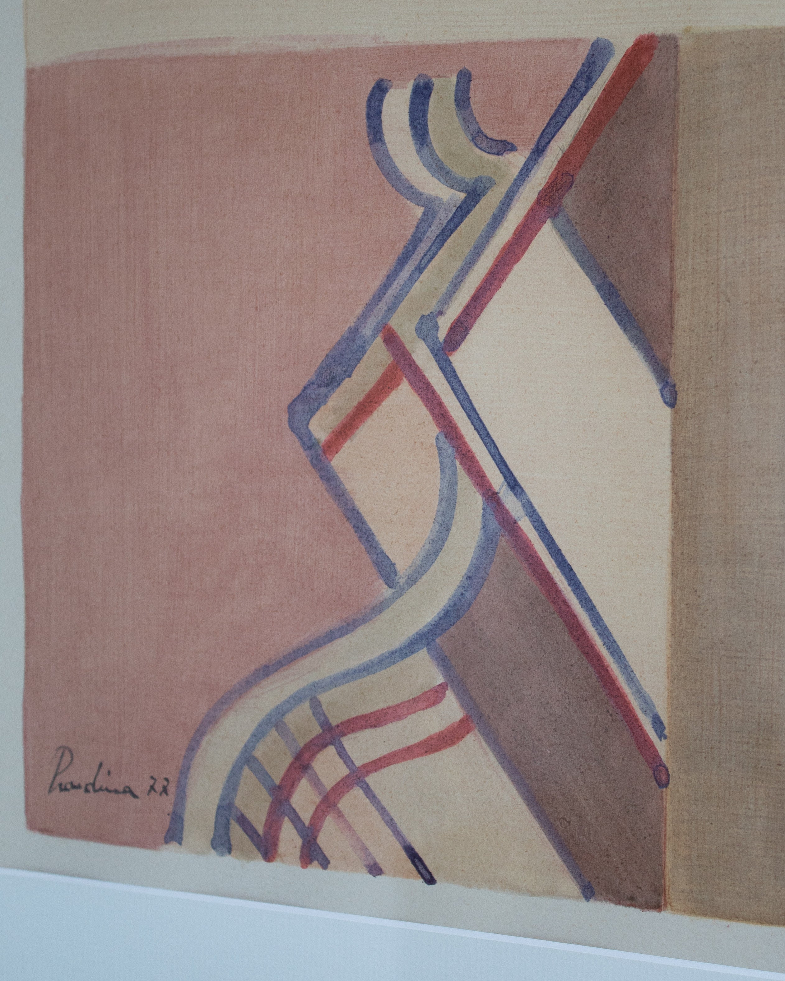 Mid Century Italian Work on Paper — top view of abstract watercolor lines