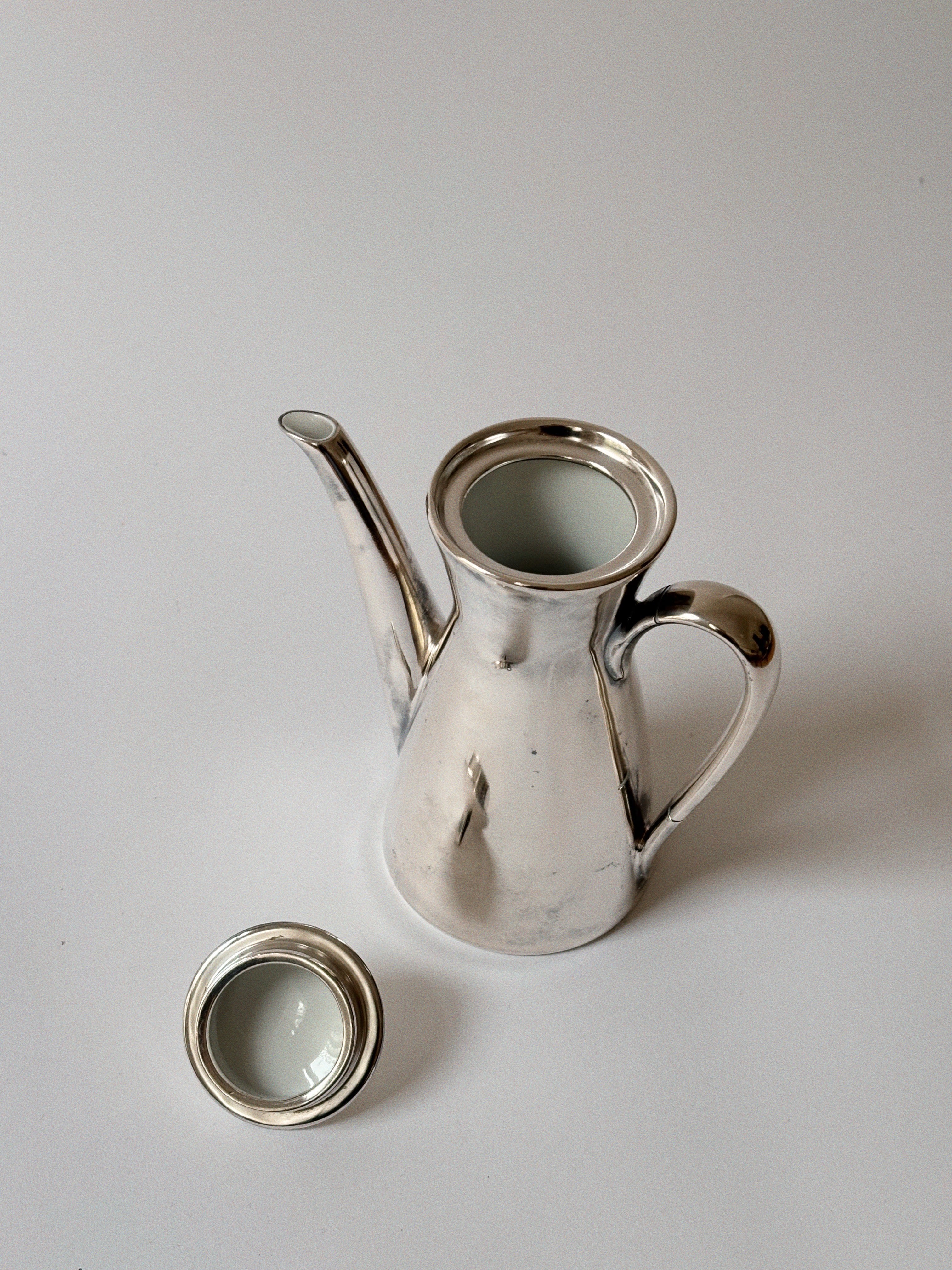 Silver Glazed Ceramic Teapot, Mid-Century Germany — lifestyle setting
