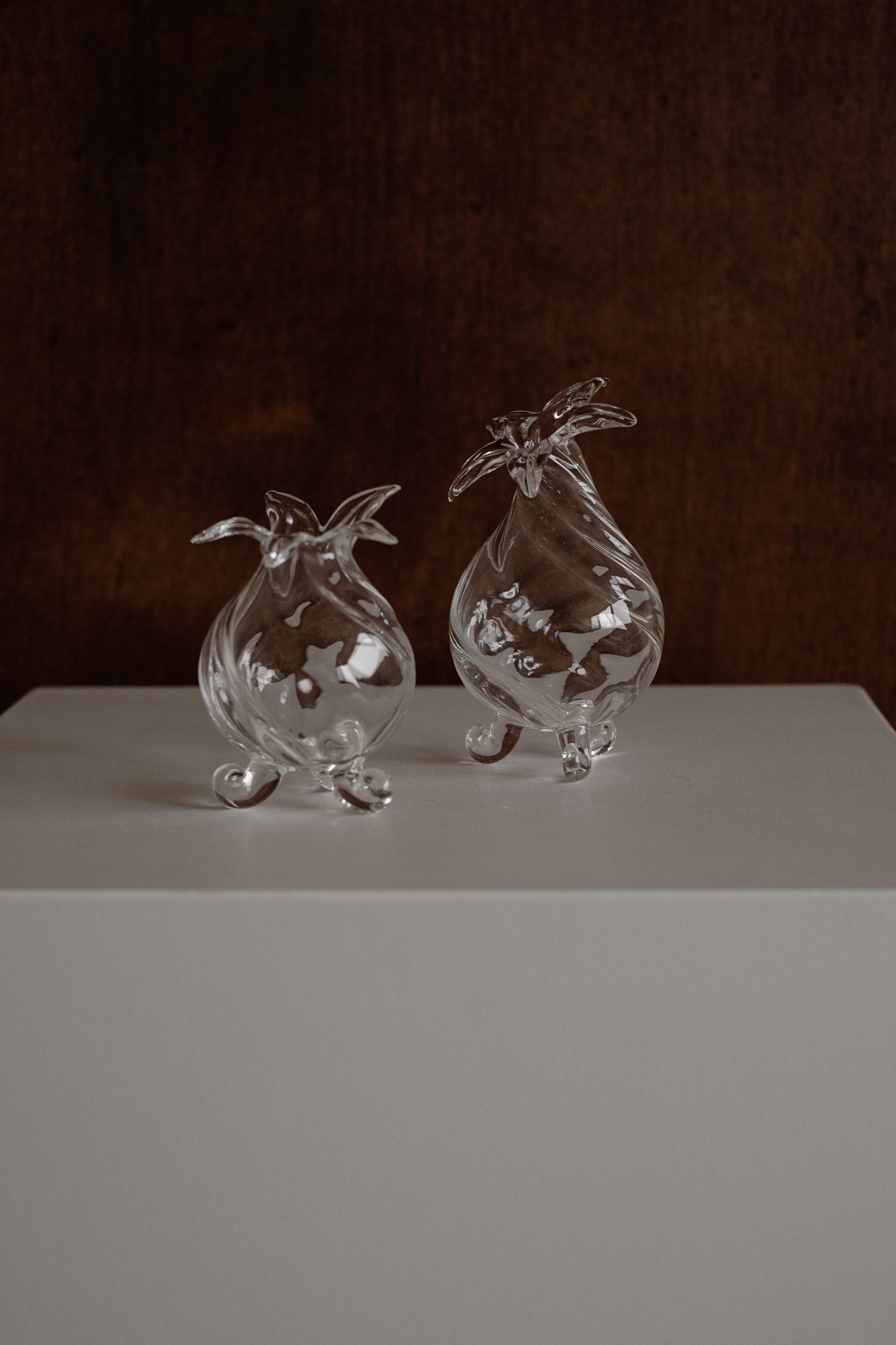 Mouthblown Glass Vase Set of 2 — top view on white pedestal