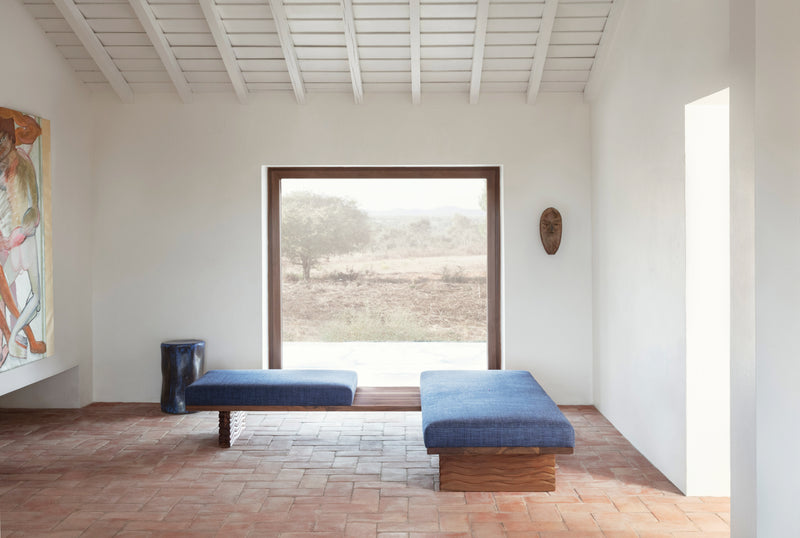 Nazaré Daybed L Shape — close-up of blue upholstery in minimalist setting