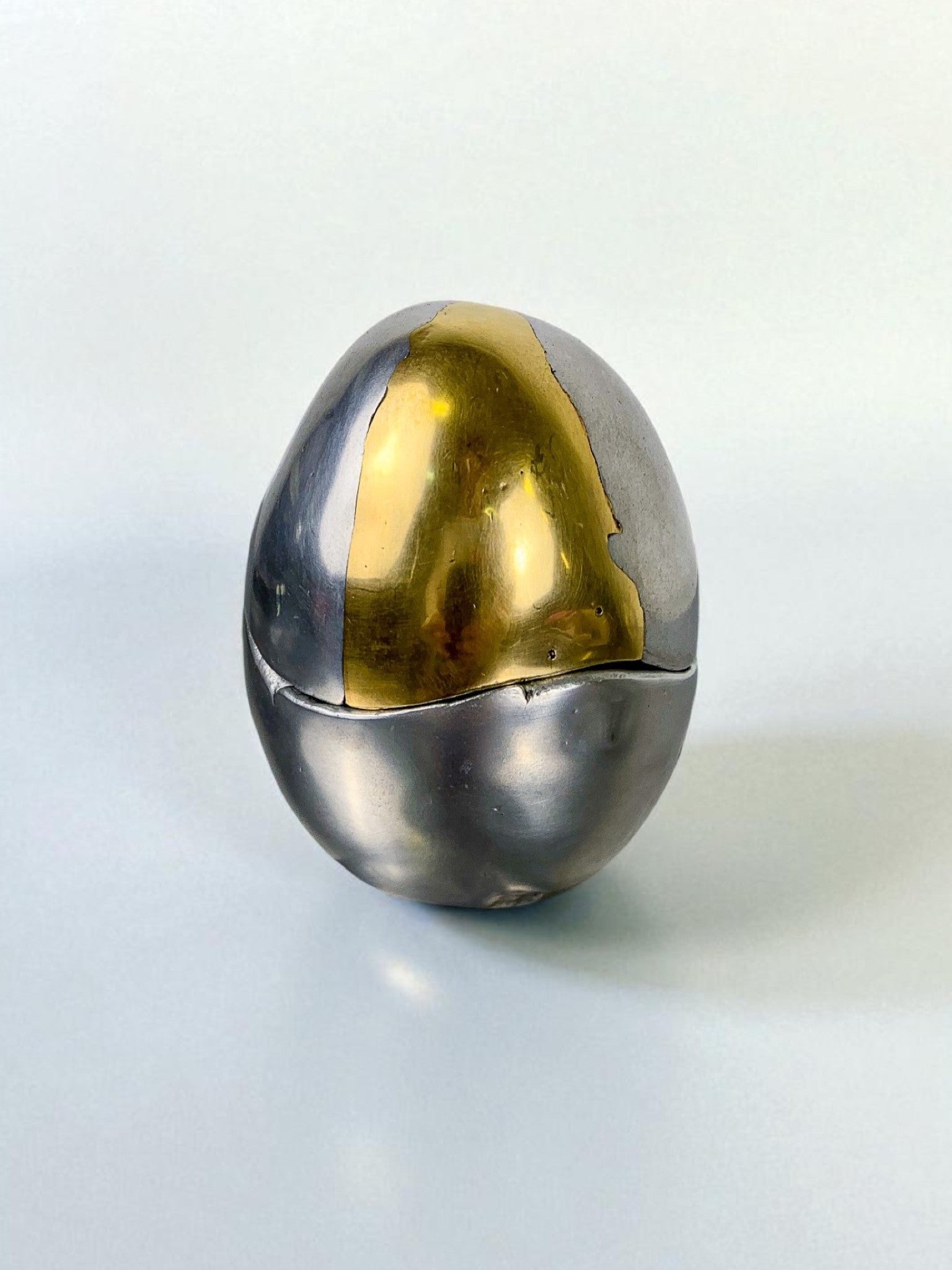 Brutalist Egg shaped lighter-ashtray by Ardisur, Bronze and aluminum, 1970's, Spain — side angle