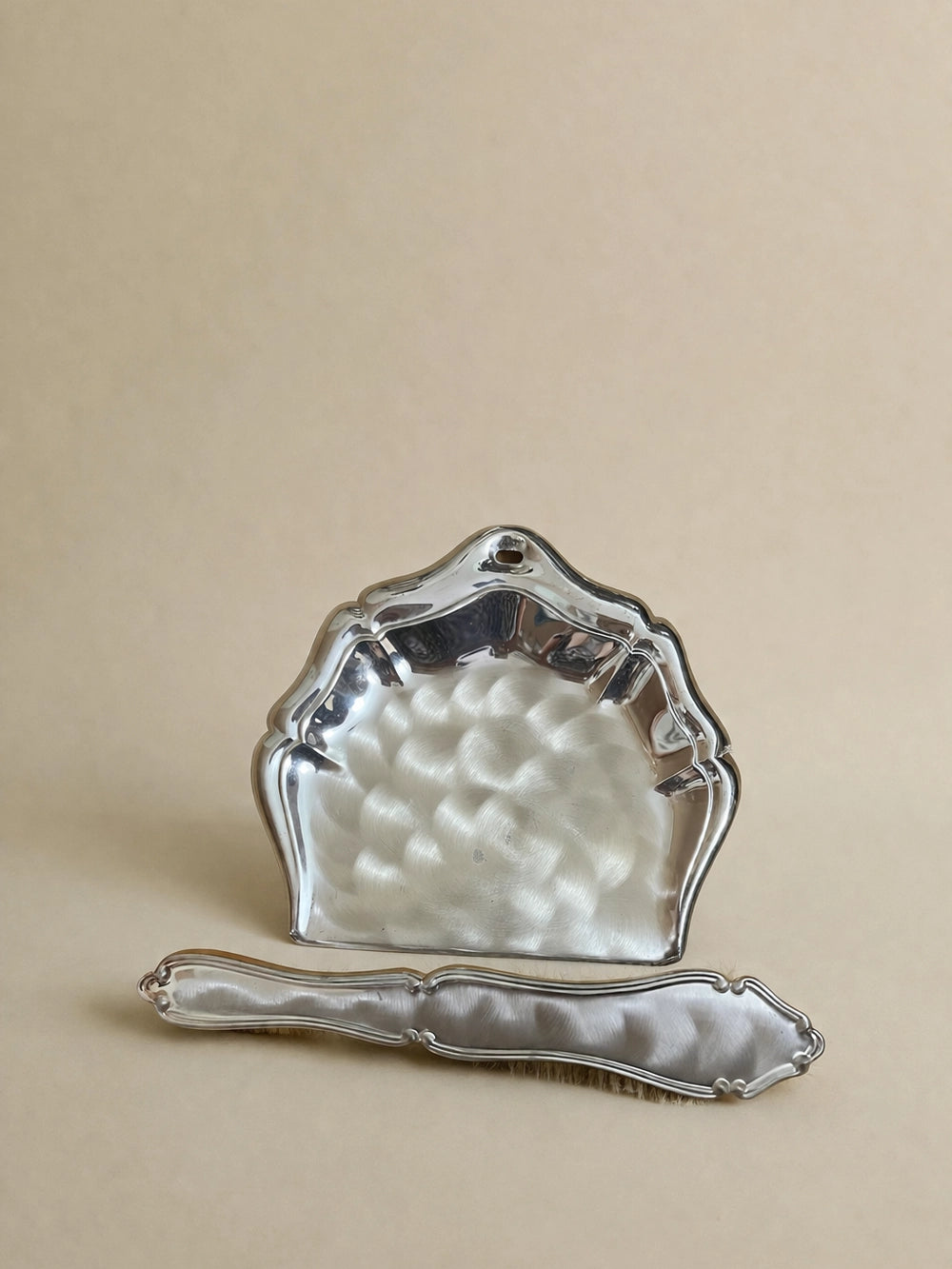 60s Vintage Silver-plated Brass Table Crumb Set — side angle