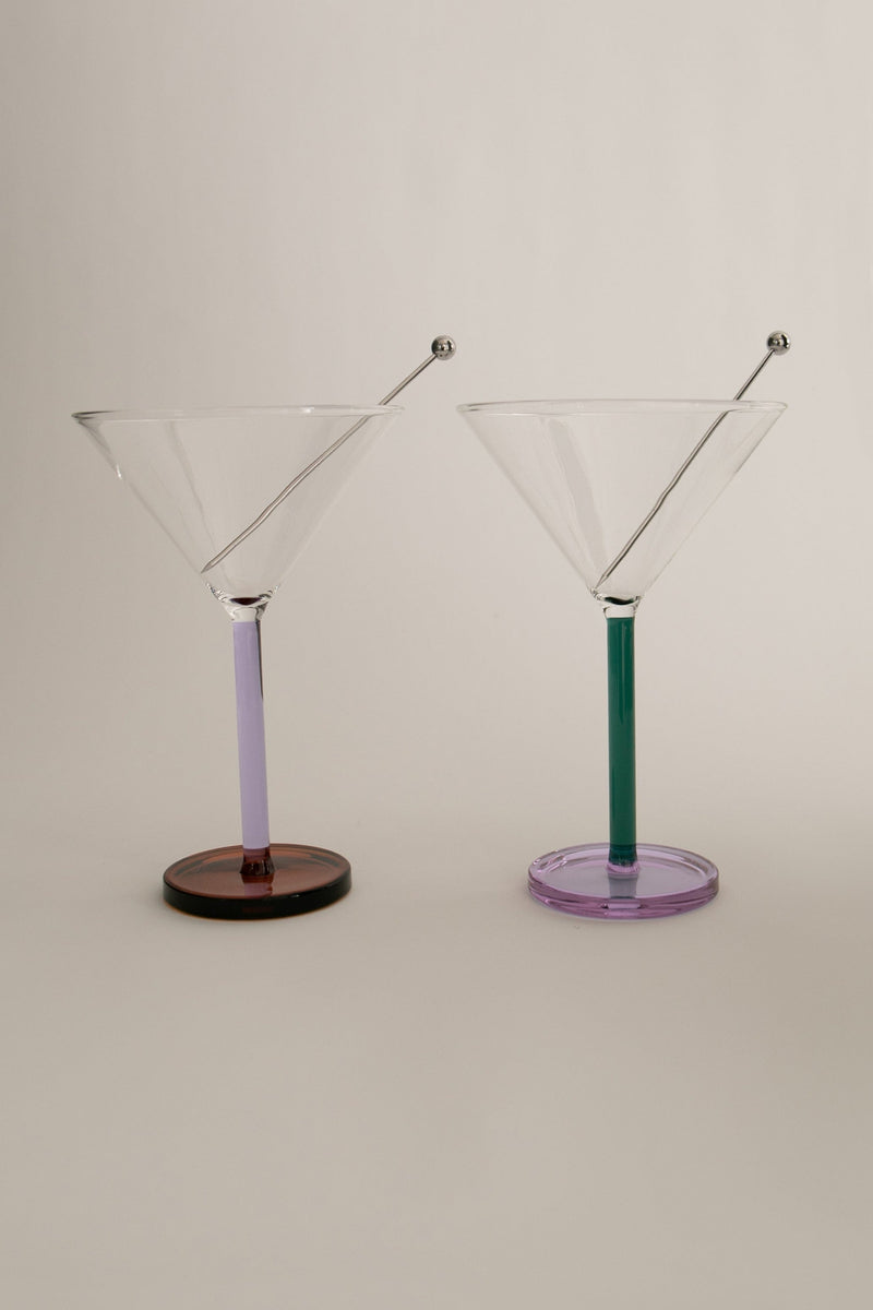 Piano Cocktail Glasses — close-up of colored glass bases