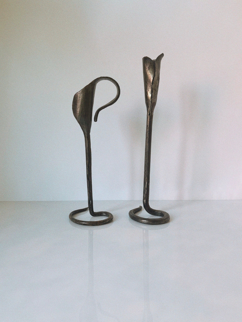 Pair of Forged Steel Artisan Candleholders, Poland by Huerto | The Oblist