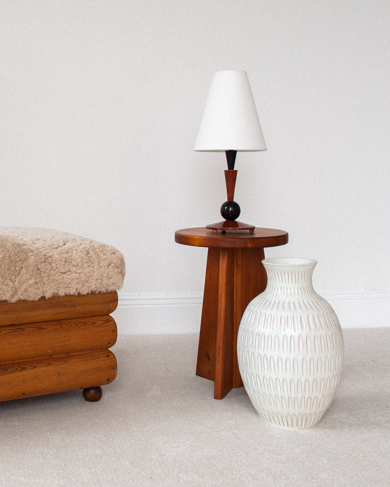 Anna-Lisa Thomson Floor Vase for Upsala-Ekeby, 1940s — detail of white ceramic vase beside wooden table