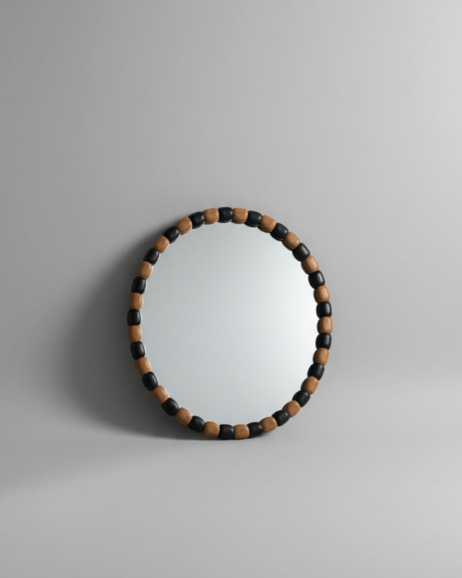 Onde Mirror Round (Teak/Black) by Studio Kallang | The Oblist — handcrafted teak frame