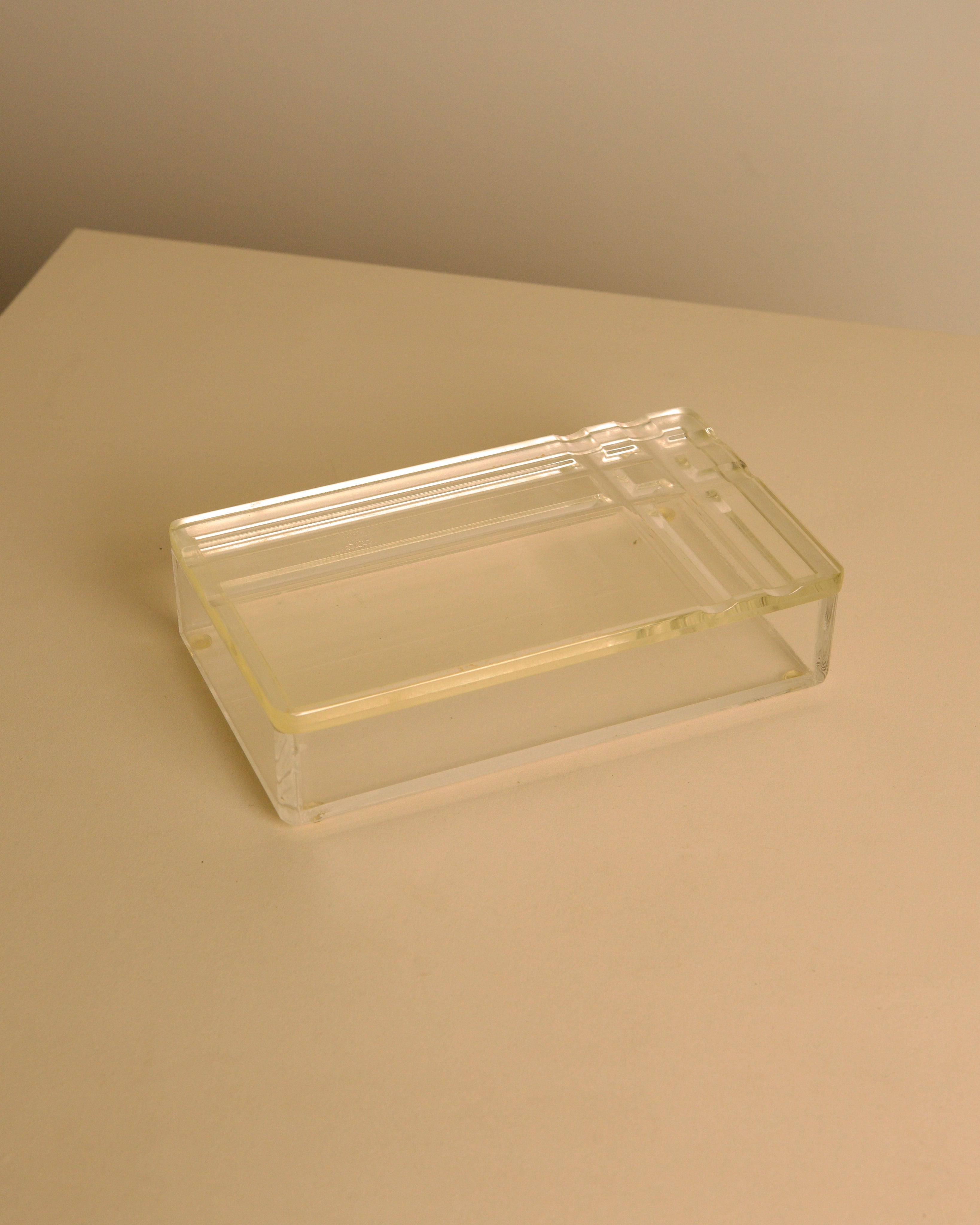 Italian rectangular box in patinated plexiglass, 1970s — lifestyle setting