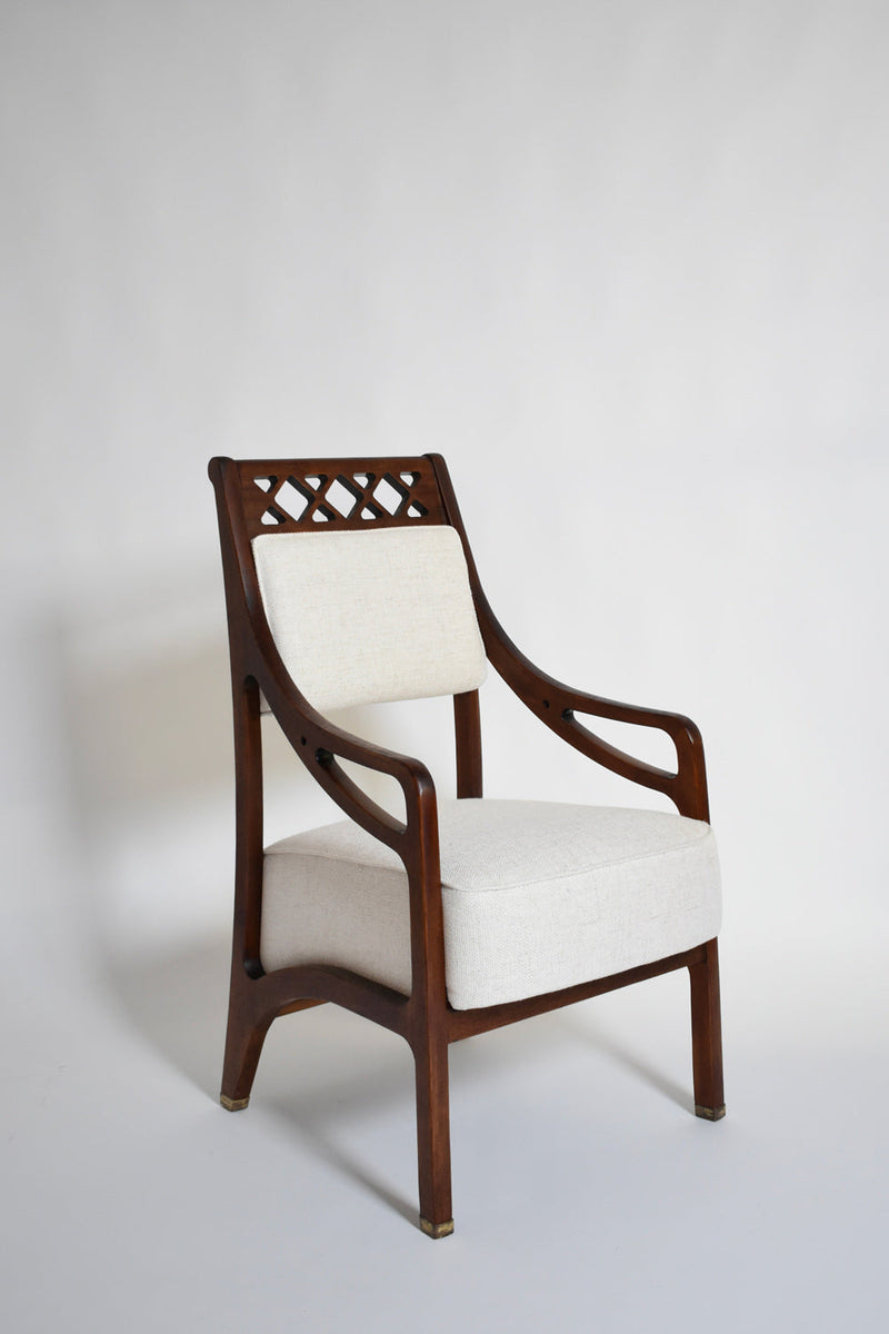 Pair of High Back Crosspieces Armchairs, 1960s — close-up of wooden armrest detail