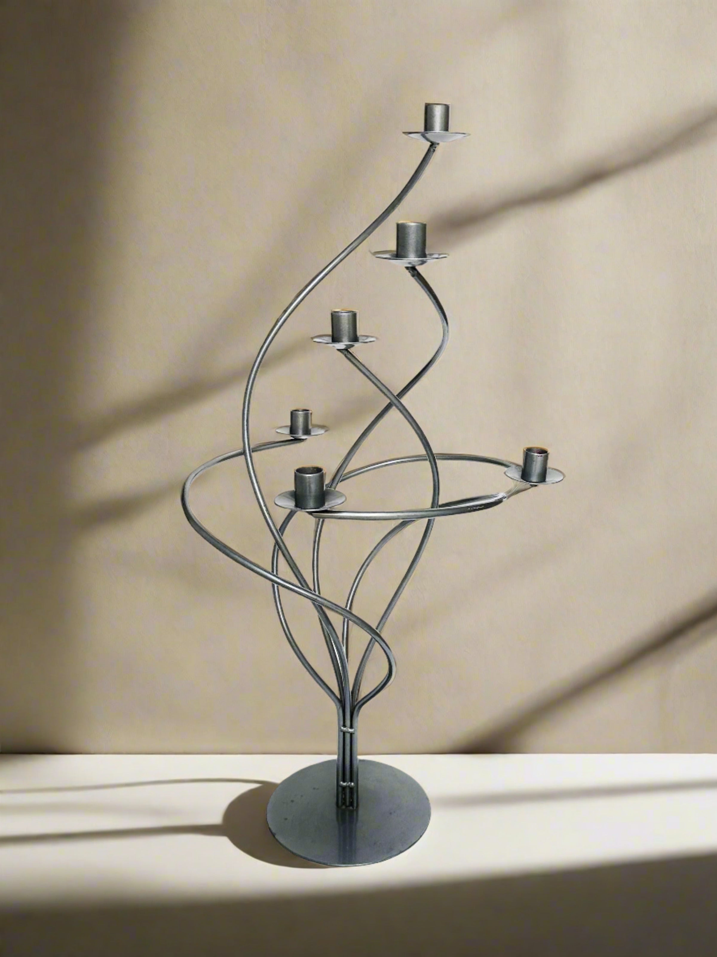 Large Spiral metal Candelabra — close-up of twisted metal design
