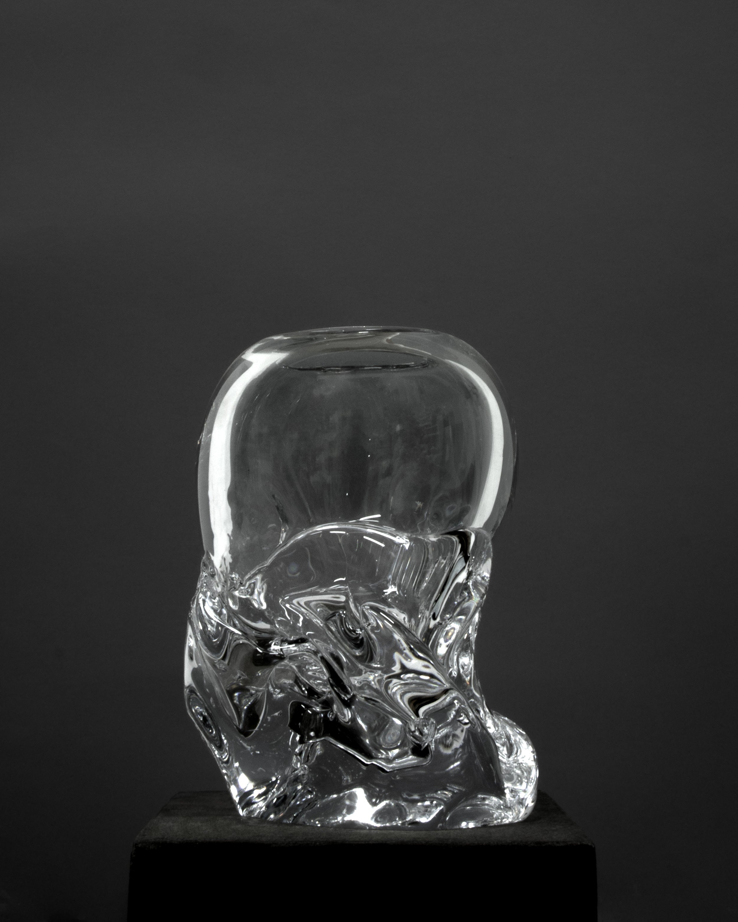 Egg Shaped Hand-blown Glass Vase — side angle showing clear glass texture