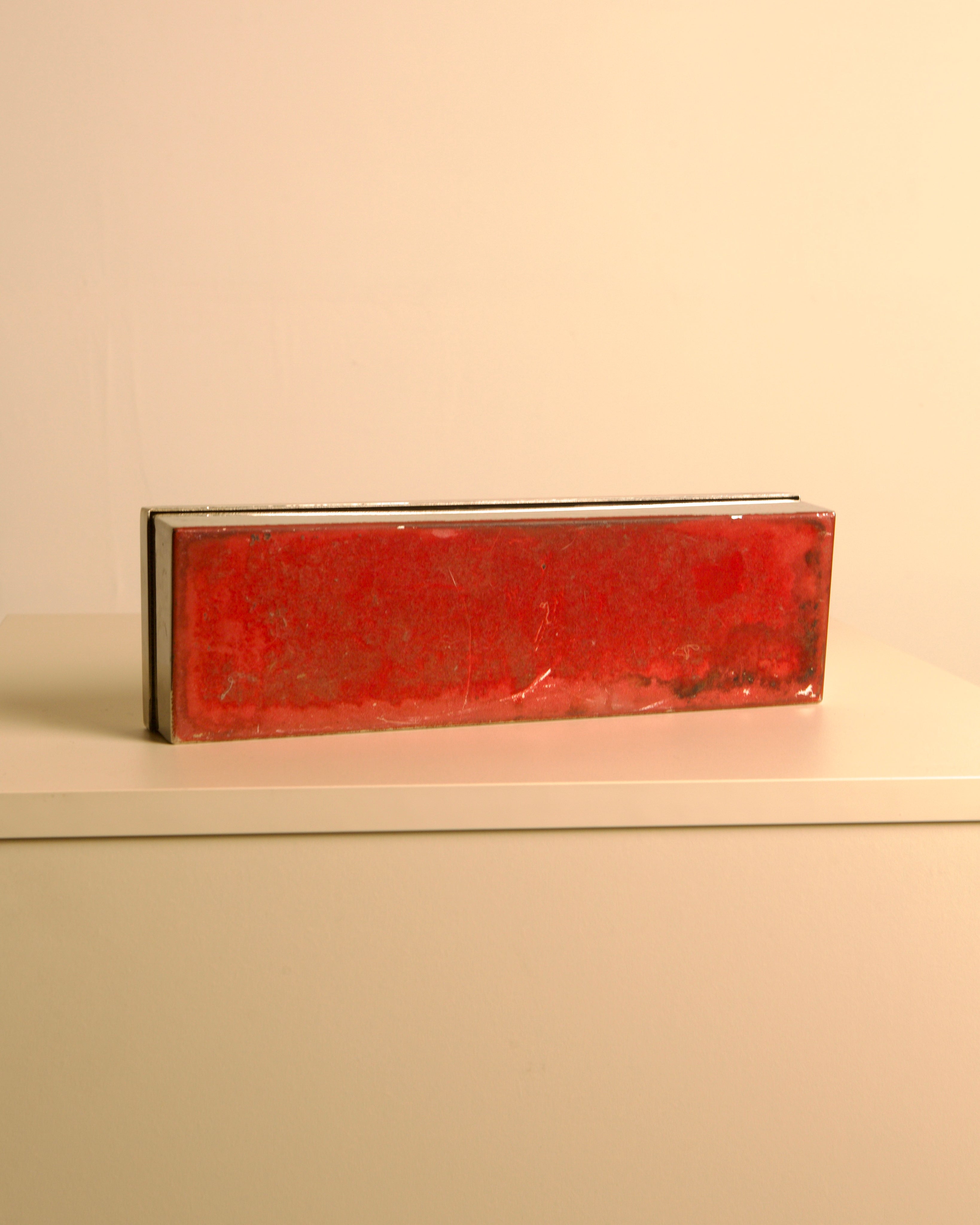 Rectangular Italian Metal Box, 70s — back view showing red metal surface