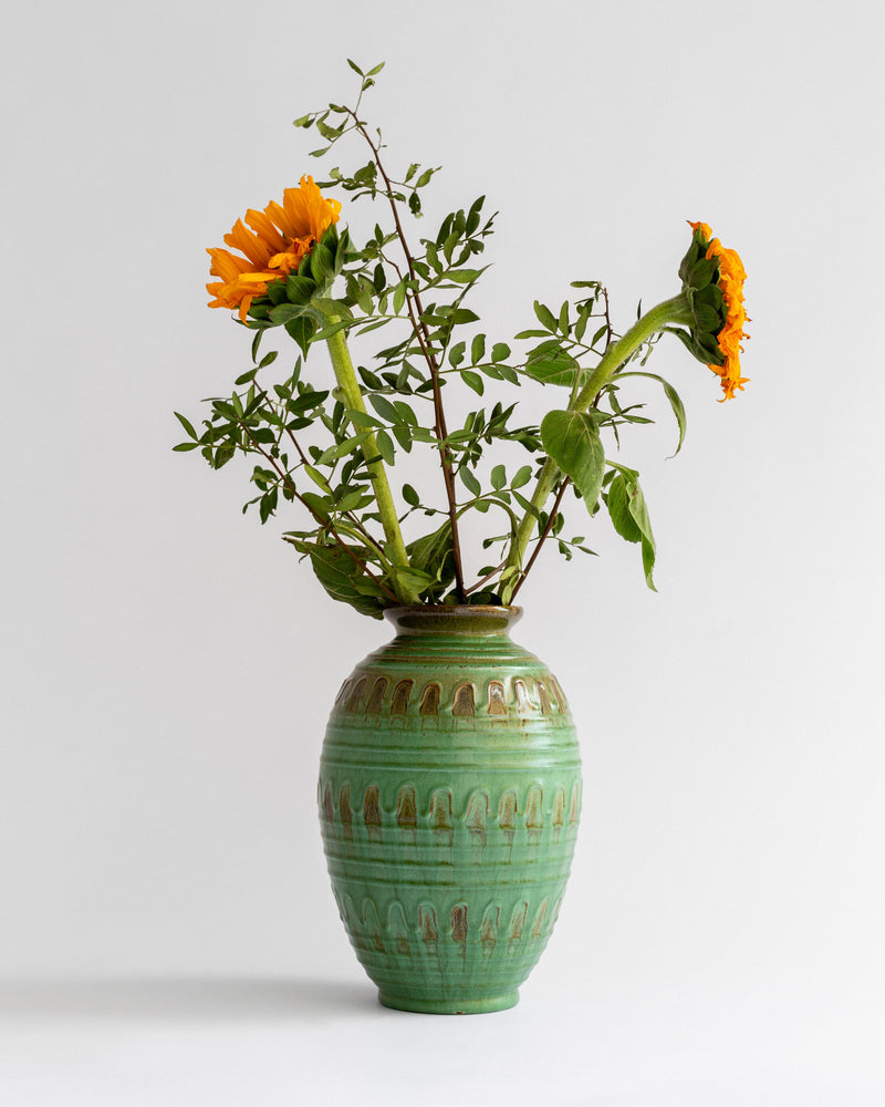 Green Glazed Relief Vase by Erik Mornils, 1930s-40s — detail view