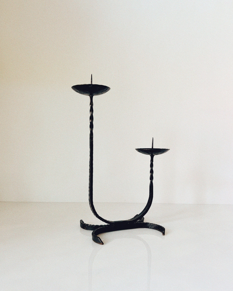Forged Metal 2 Arm Candlestick, Poland by Huerto | The Oblist — handcrafted black metal design