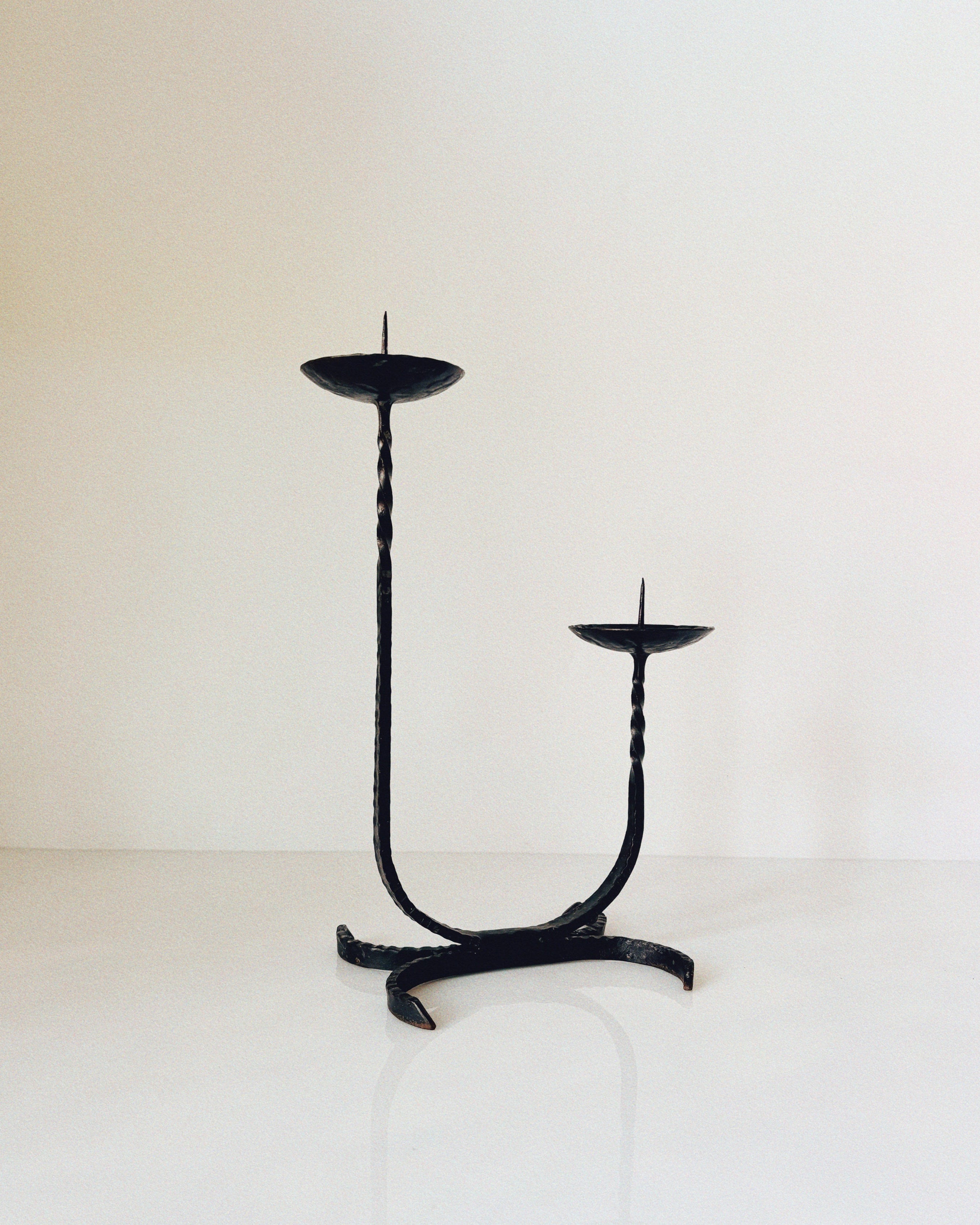 Forged Metal 2 Arm Candlestick, Poland by Huerto | The Oblist — handcrafted black metal design