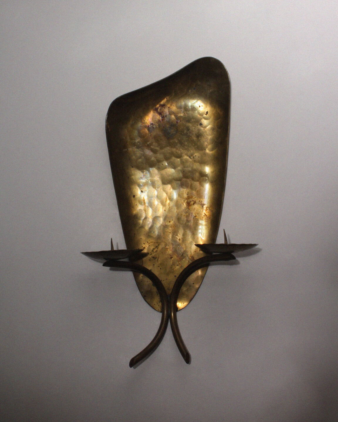 L.F. Funk Hand Hammered Brass Wall Candle Sconce, Neuruppin, Germany — close-up