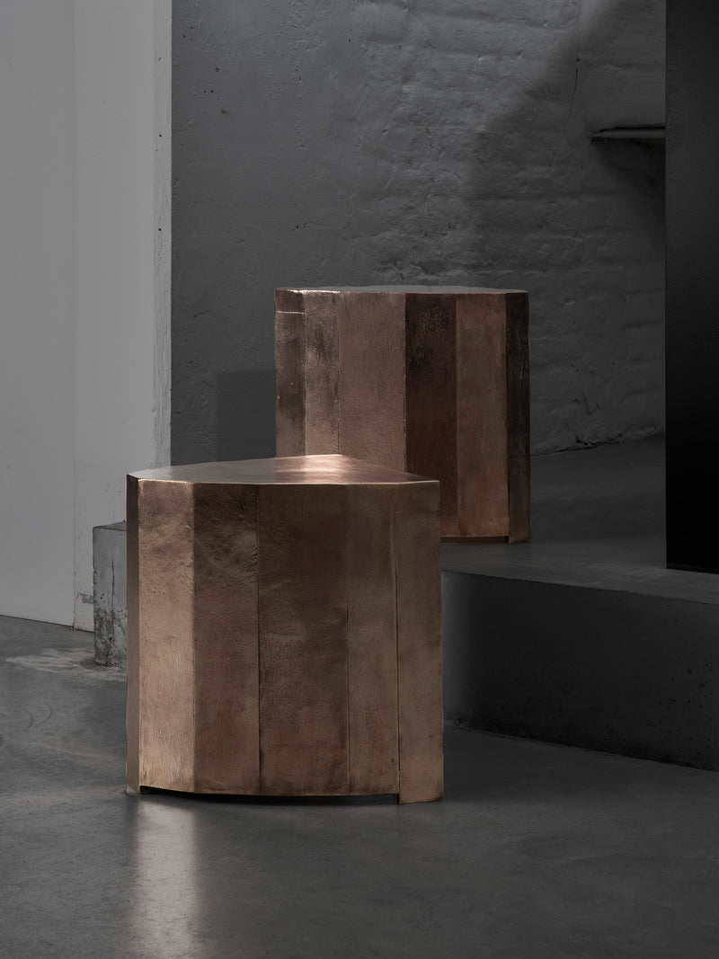 HY [b] - Sculptural Stool — close-up of copper finish in modern setting