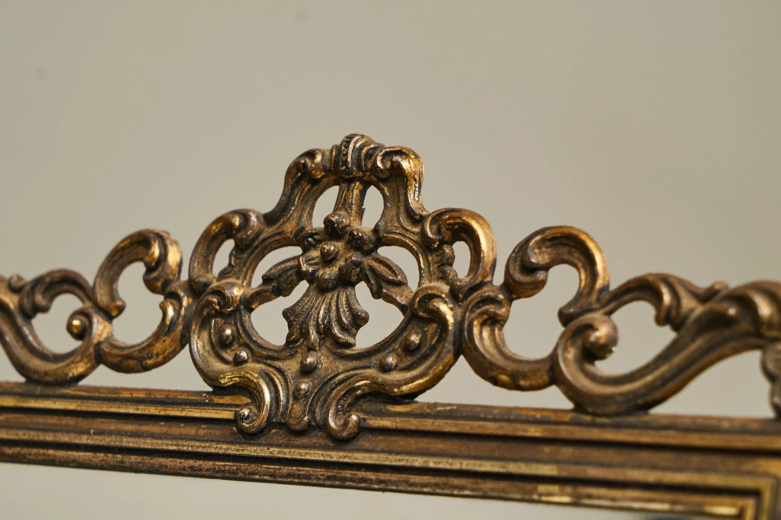 Ornate Italian Table Mirror in Patinated Silver Plated Brass, Mid 20th Century — lifestyle setting