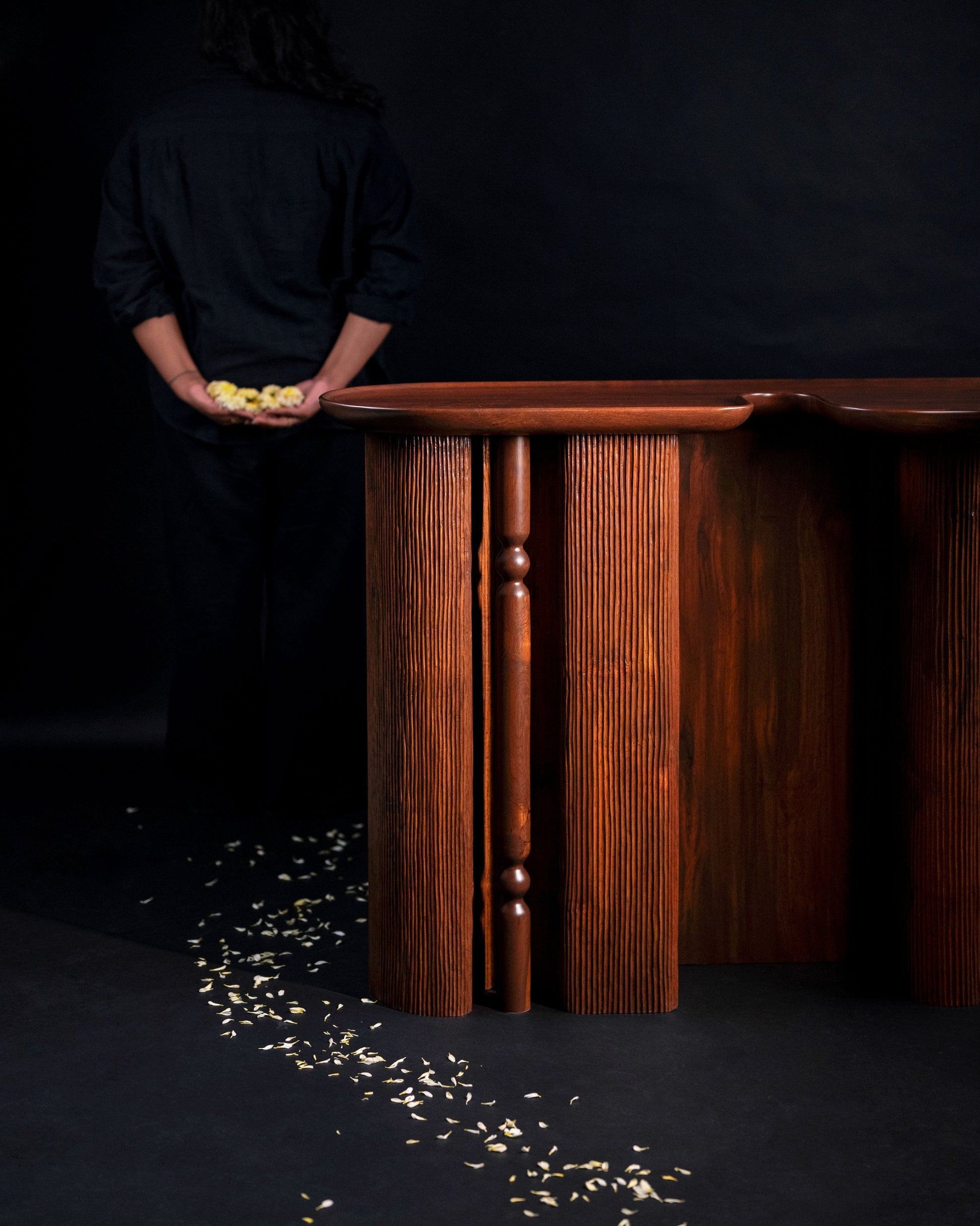 Ridge Console Table — side angle showing textured wooden surface