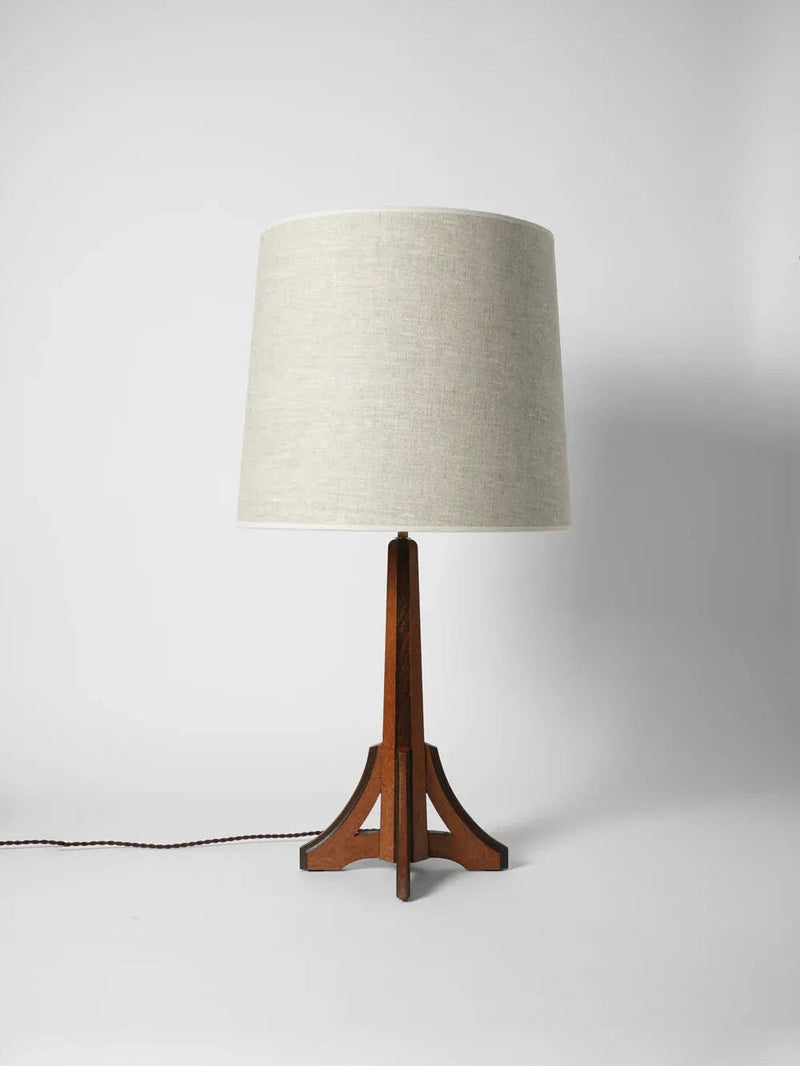 Arts & Crafts Oak Lamp, 1920s by Barracuda Interiors | The Oblist — handcrafted oak base, neutral shade
