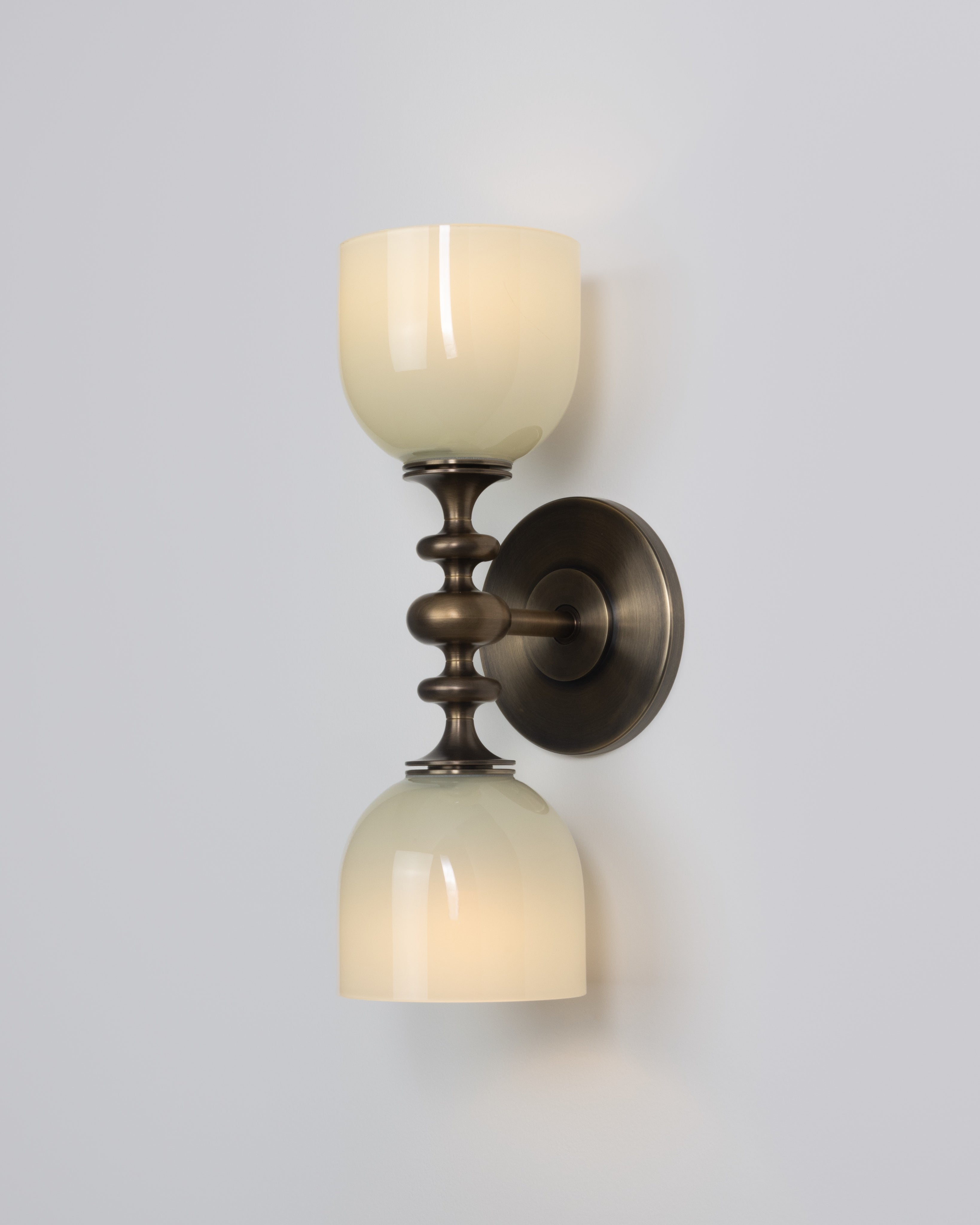 SkLO + AvroKO Marchesa Sconce - White glass, Antique Brass finish — detail view