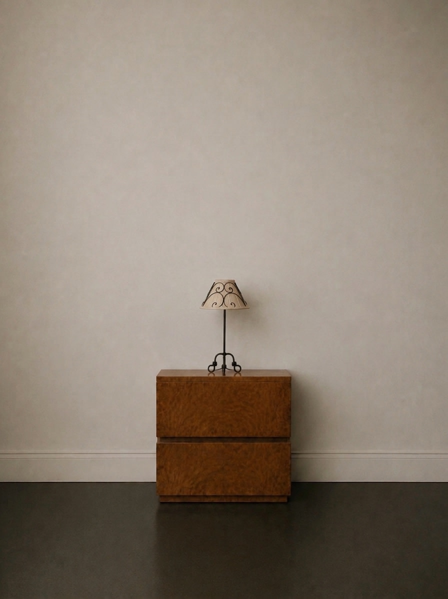1960s Spanish Vintage Wrought Iron Scroll Table Lamp — detail view