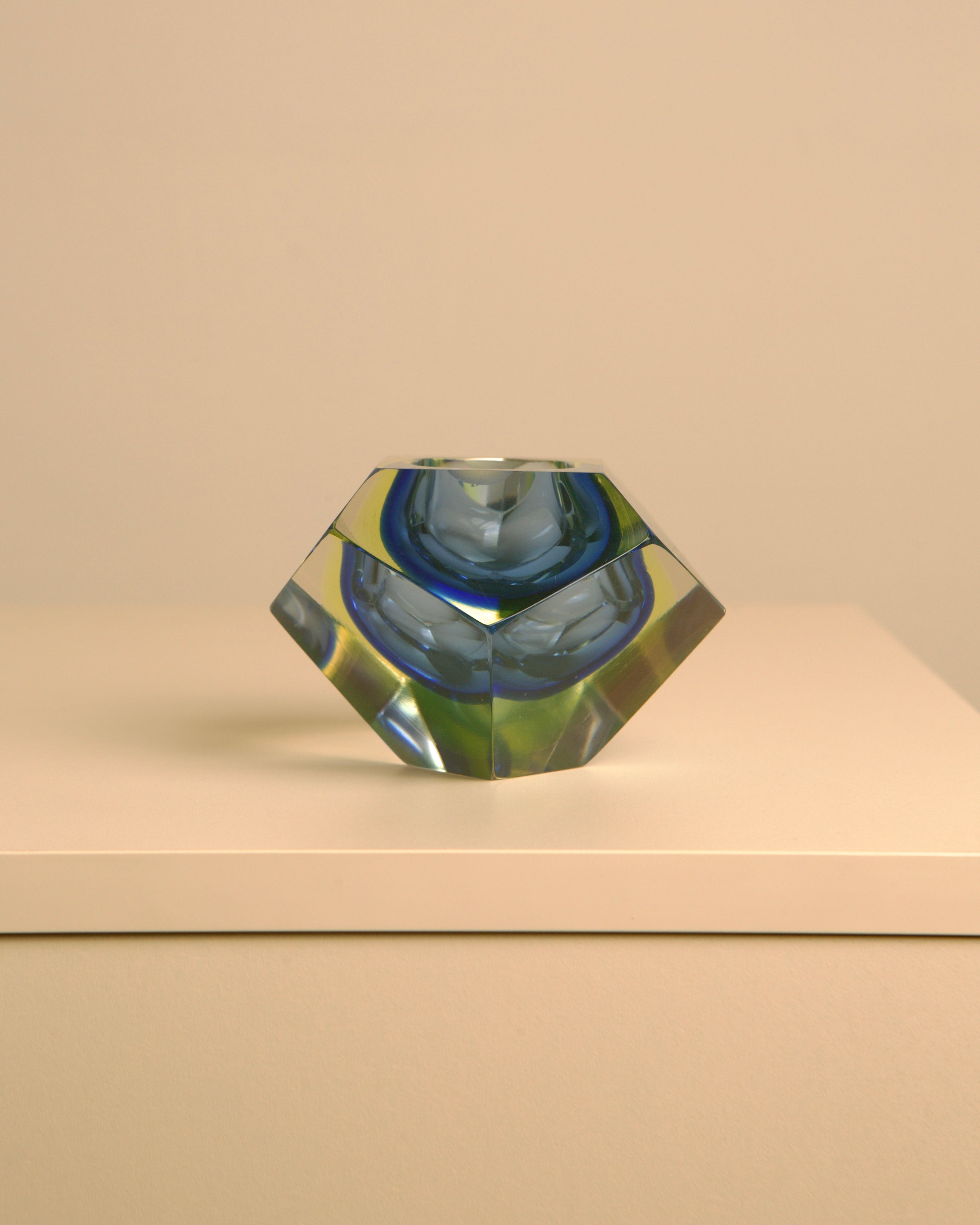 Plateau en verre de Murano bleu "Diamond" par Flavio Poli pour Seguso années 60