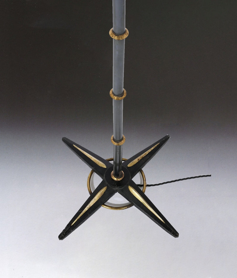 Neoclassical floor lamp by Gilles Sermadiras for the Maison & Jardin — close-up of black and gold base